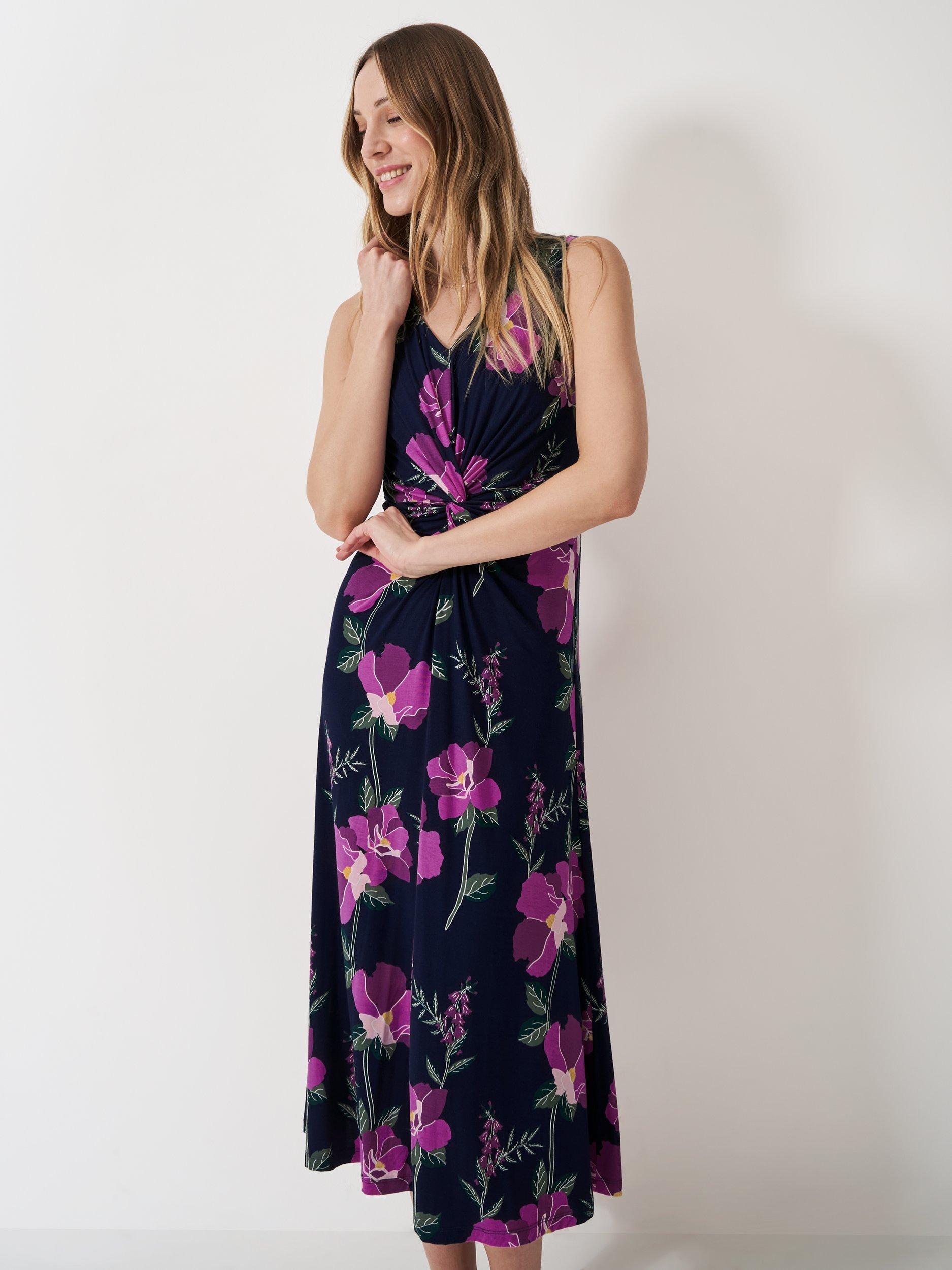 Product image 1 of 5, which shows Crew Clothing Floral Twist Detail Jersey Dress, Multi, 6