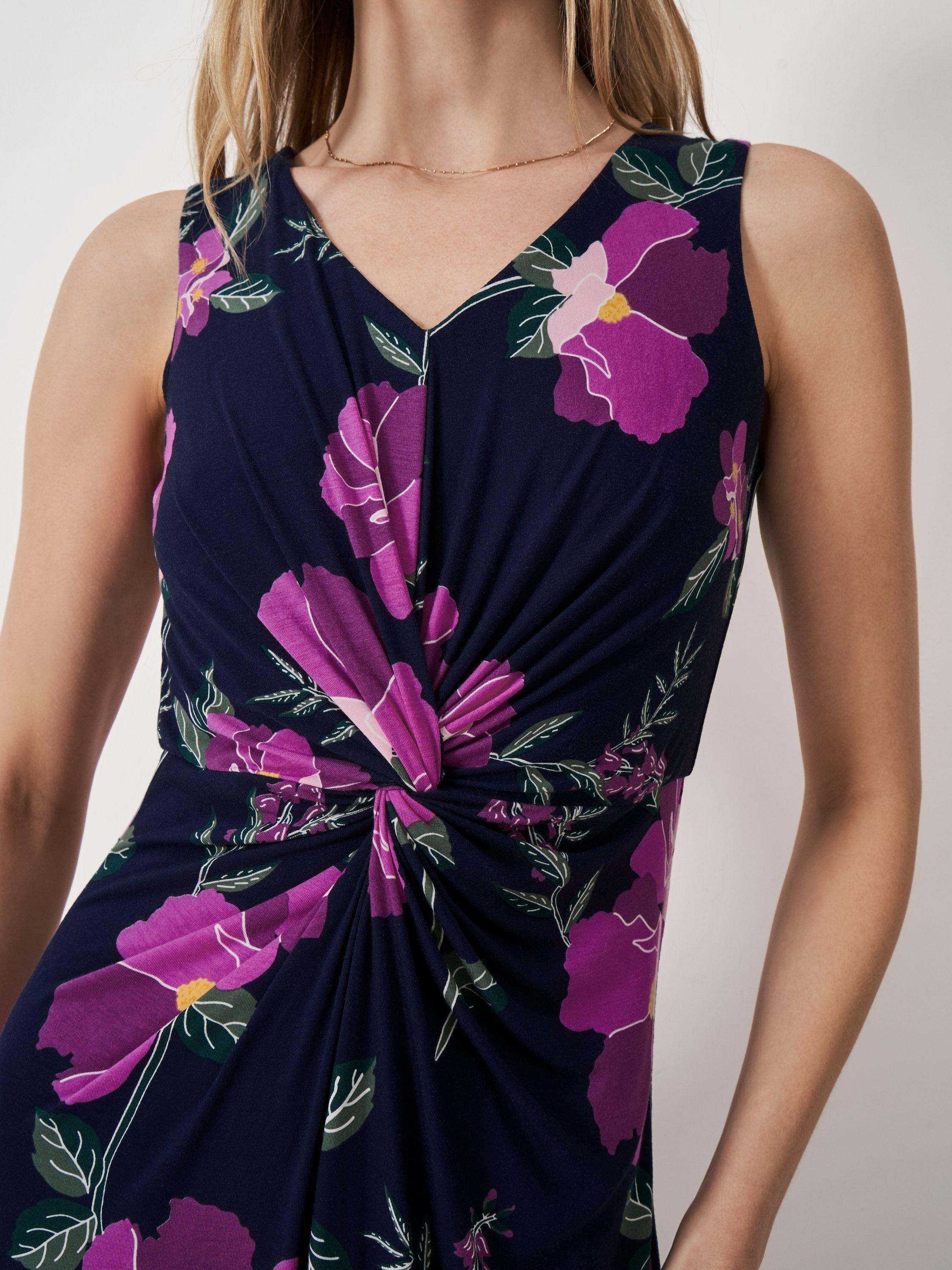 Product image 4 of 5, which shows Crew Clothing Floral Twist Detail Jersey Dress, Multi, 6
