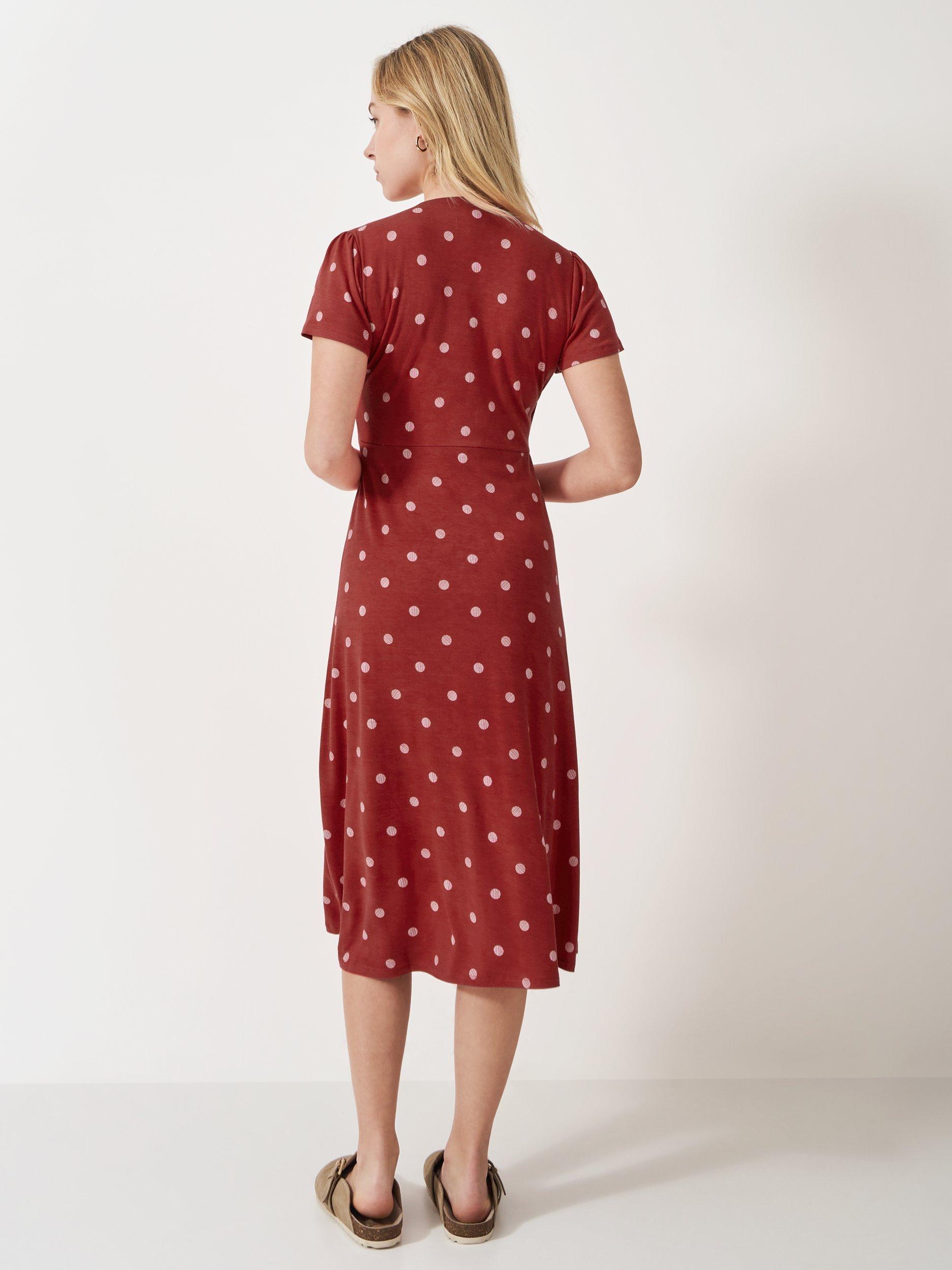 Product image 3 of 5, which shows Crew Clothing Edith Polka Dot Wrap Jersey Dress, Red, 6