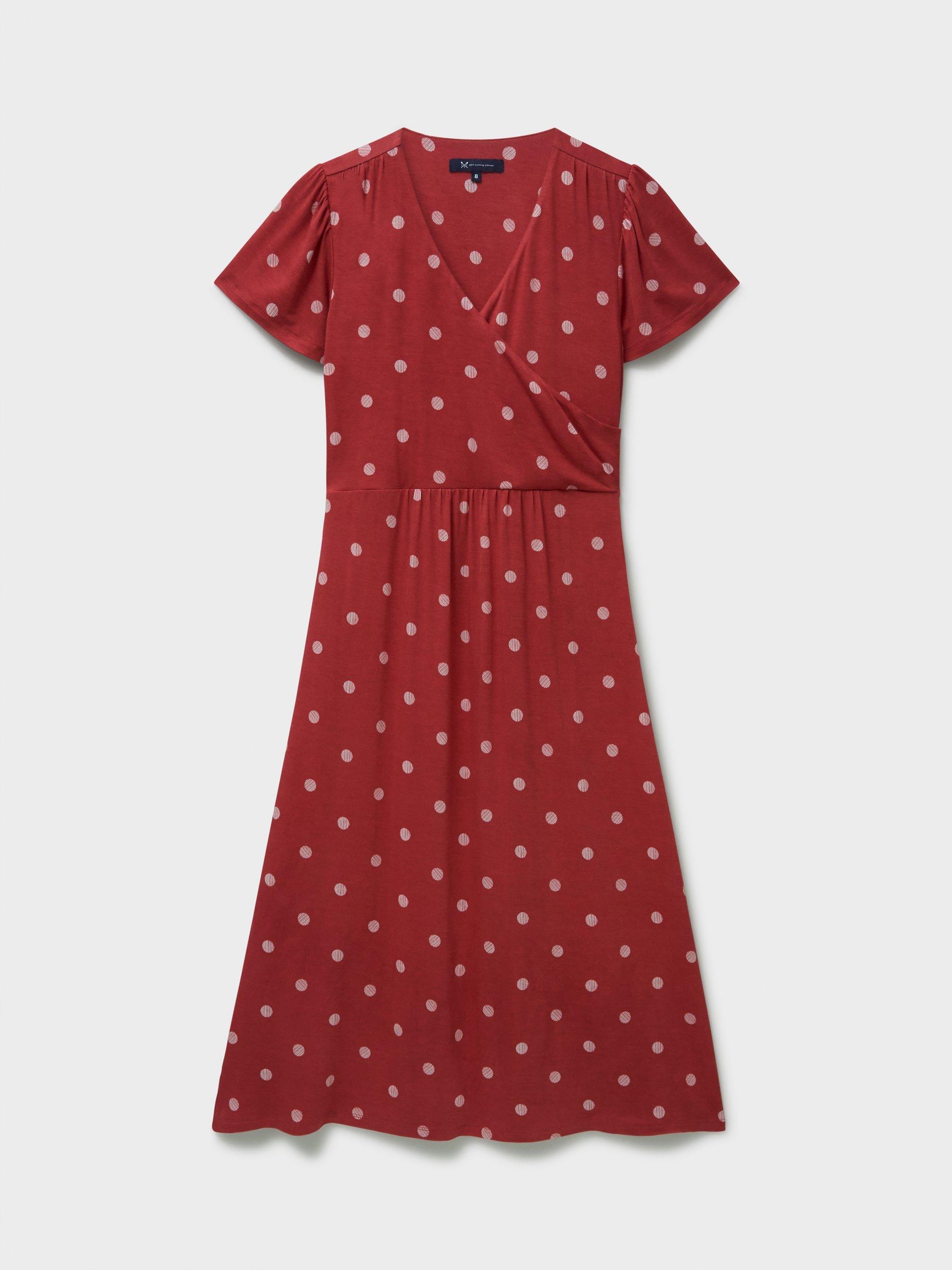 Product image 5 of 5, which shows Crew Clothing Edith Polka Dot Wrap Jersey Dress, Red, 6