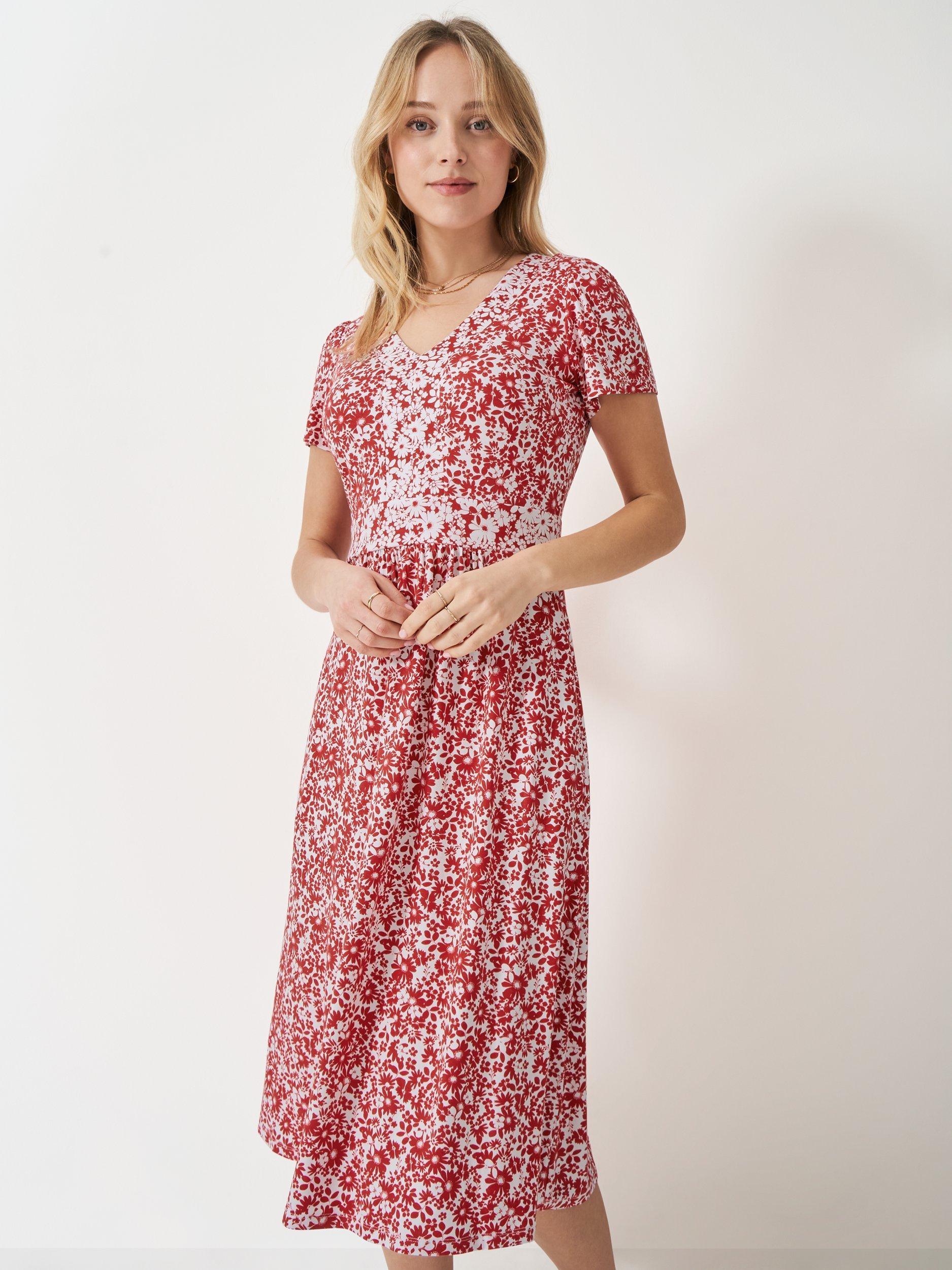 Product image 1 of 5, which shows Crew Clothing Myla Kylie Floral Jersey Dress, Red, 6
