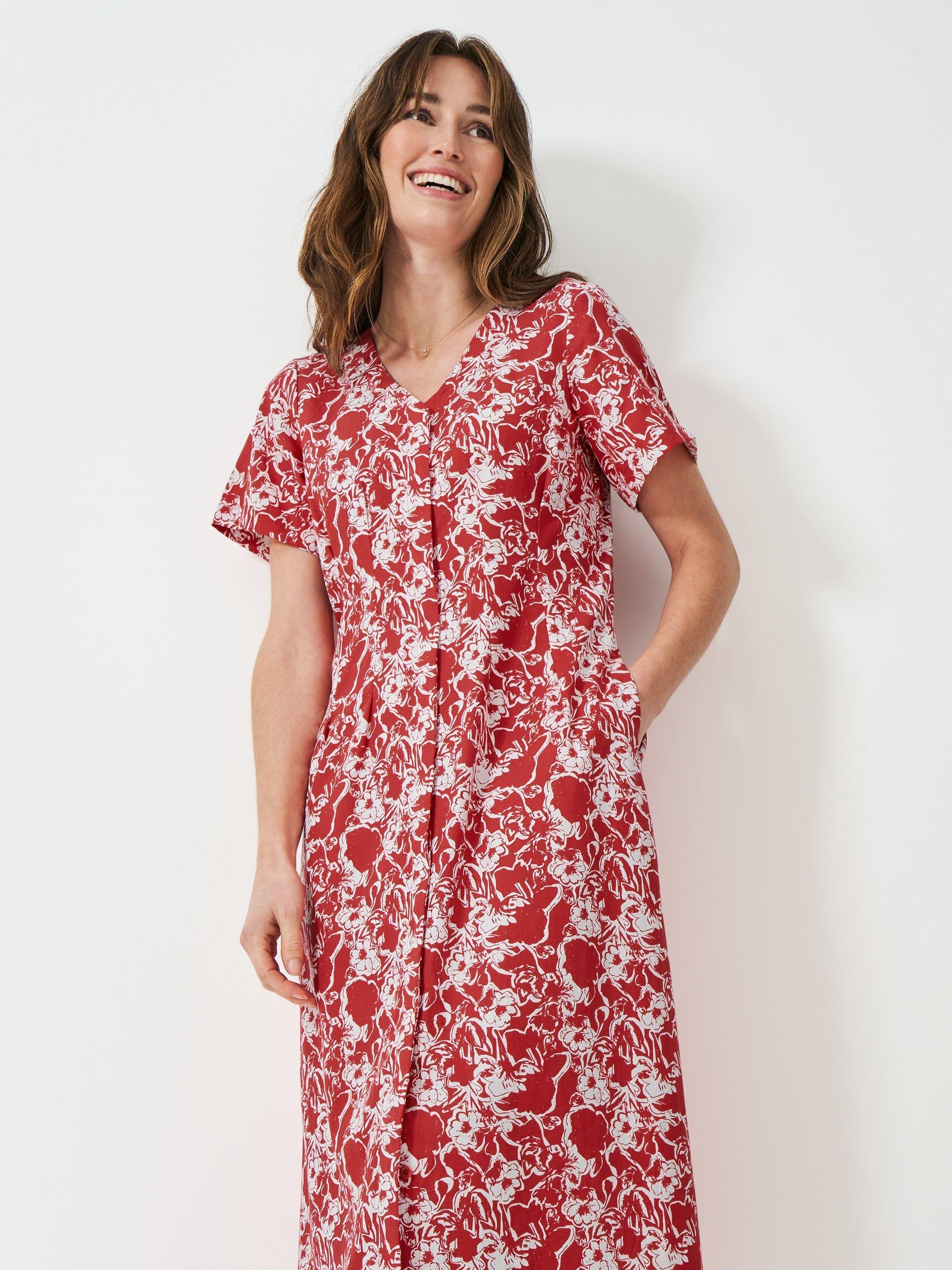 Product image 1 of 5, which shows Crew Clothing Jenna Darted Jersey Dress, Red/White, 6