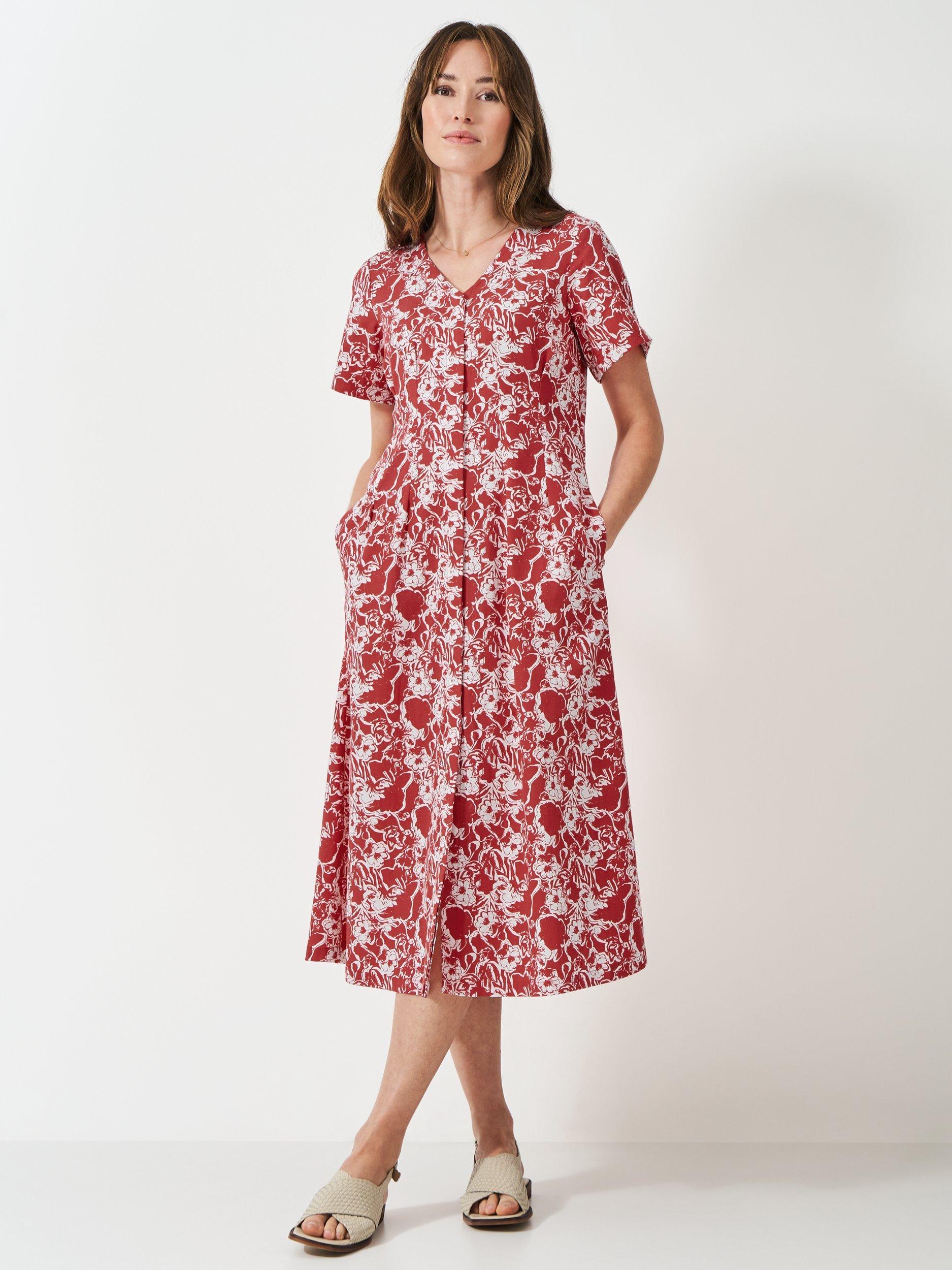 Product image 2 of 5, which shows Crew Clothing Jenna Darted Jersey Dress, Red/White, 6