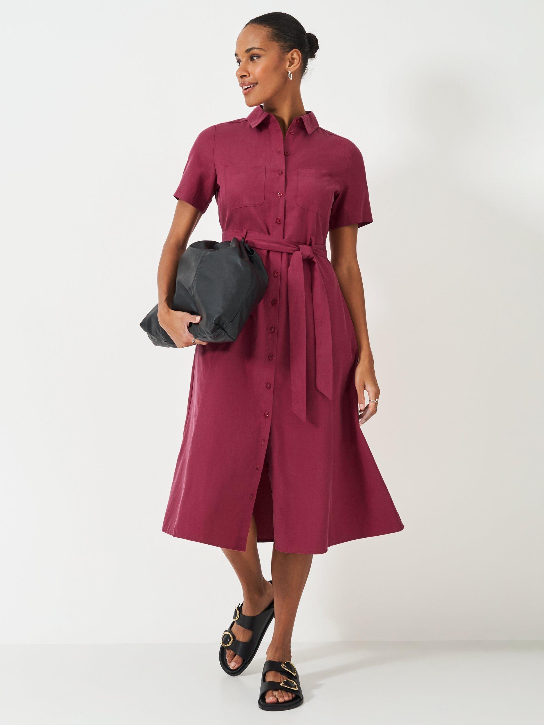 Product image 2 of 5, which shows Crew Clothing Bethany Belted Shirt Dress, Light Red, 6