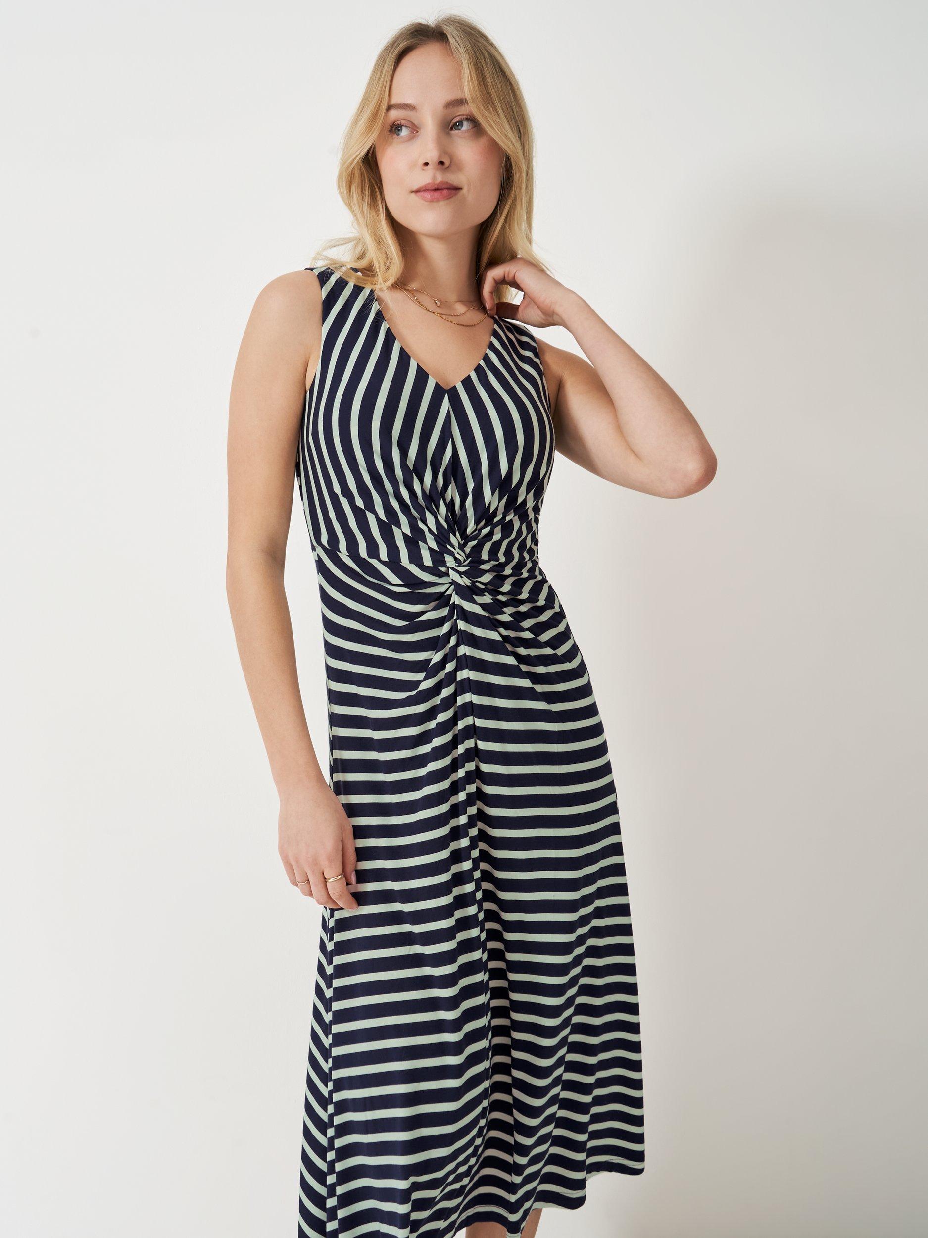 Product image 1 of 5, which shows Crew Clothing Flora Stripe Twist Knot Dress, Black/White, 6