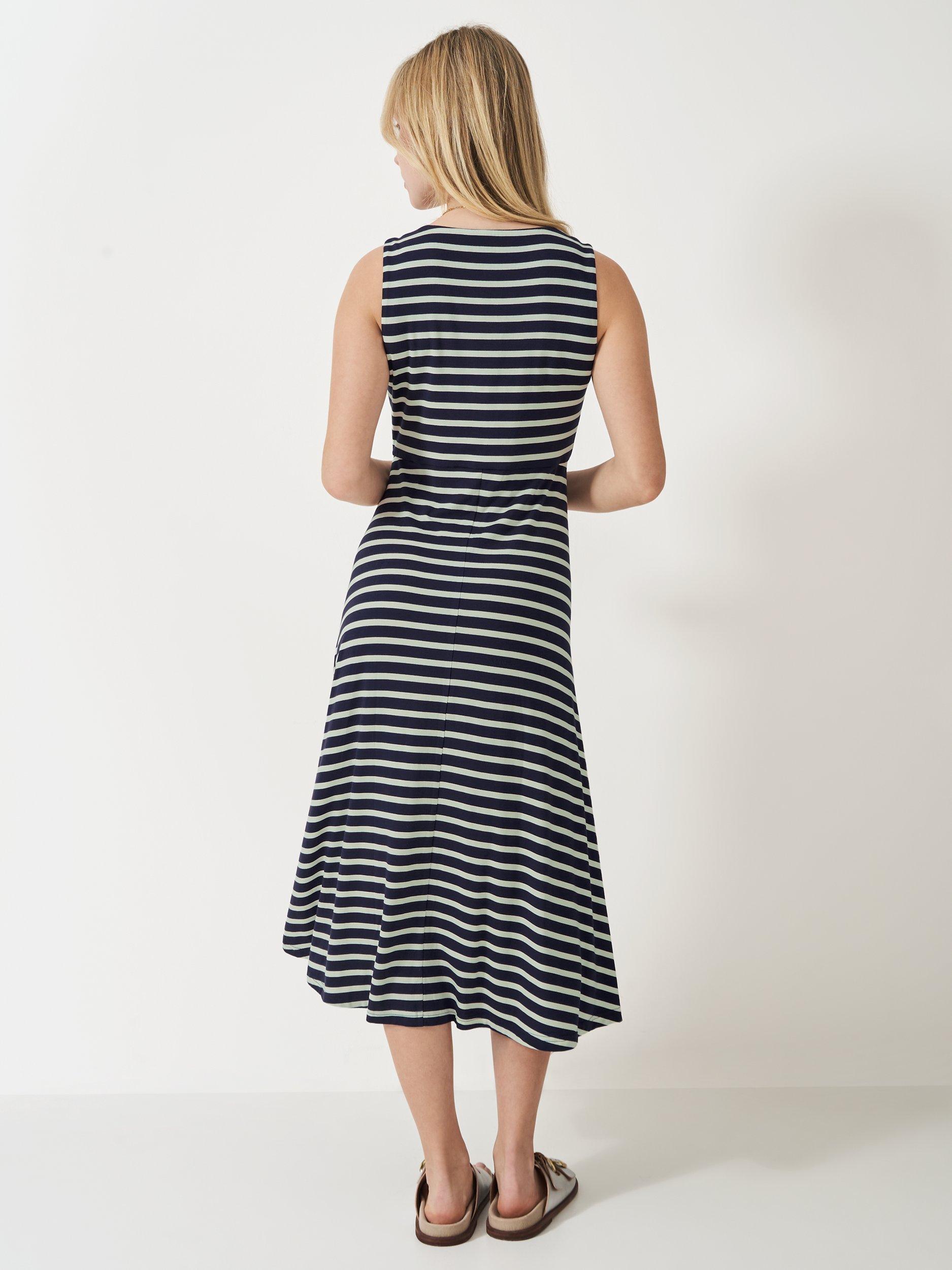 Product image 3 of 5, which shows Crew Clothing Flora Stripe Twist Knot Dress, Black/White, 6