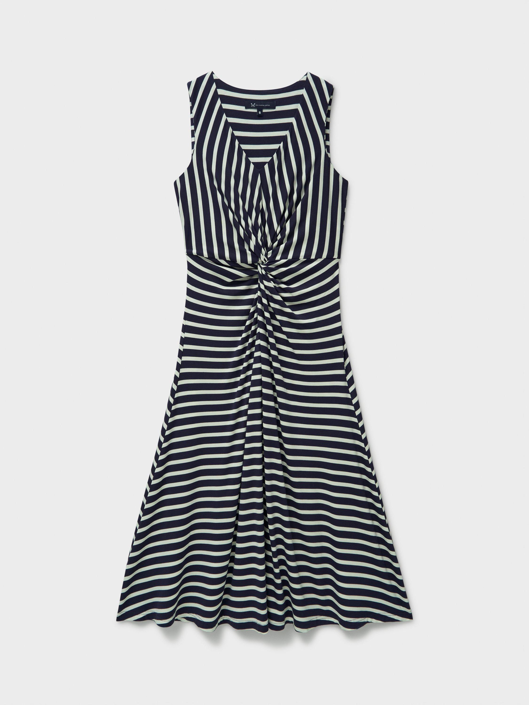 Product image 5 of 5, which shows Crew Clothing Flora Stripe Twist Knot Dress, Black/White, 6