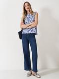 Crew Clothing Lydia Floral Sleeveless Top, Bright Blue/White, Bright Blue/White