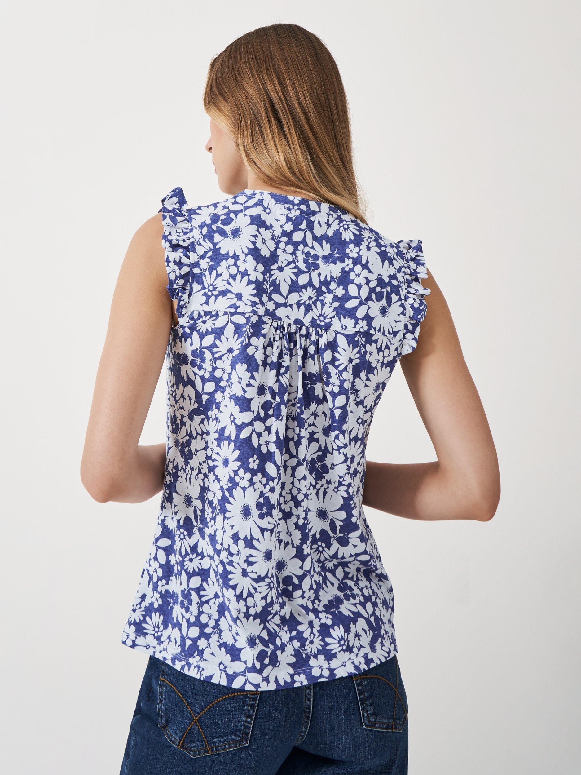 Product image 3 of 5, which shows Crew Clothing Lydia Floral Sleeveless Top, Bright Blue/White, 6