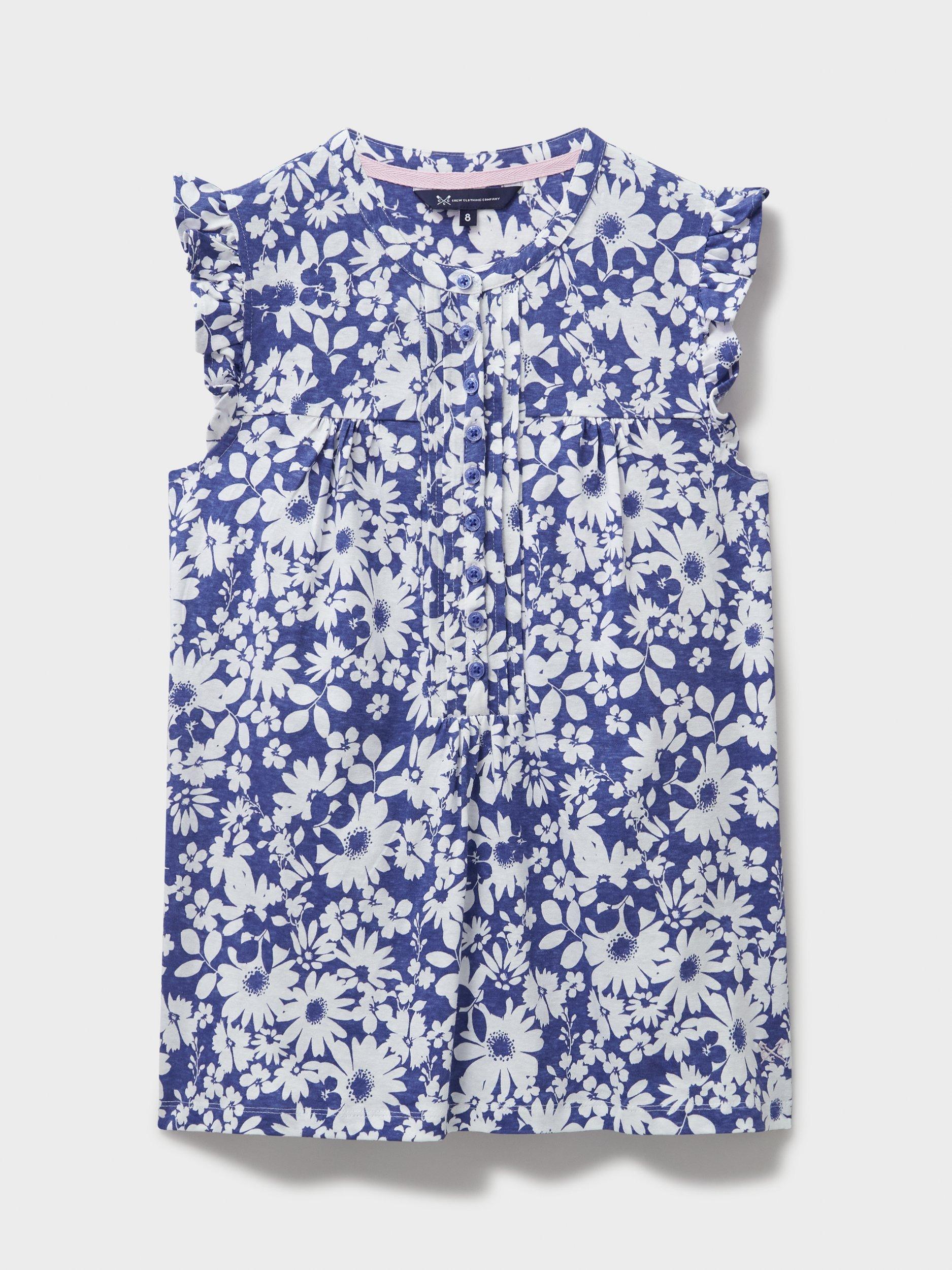 Product image 5 of 5, which shows Crew Clothing Lydia Floral Sleeveless Top, Bright Blue/White, 6