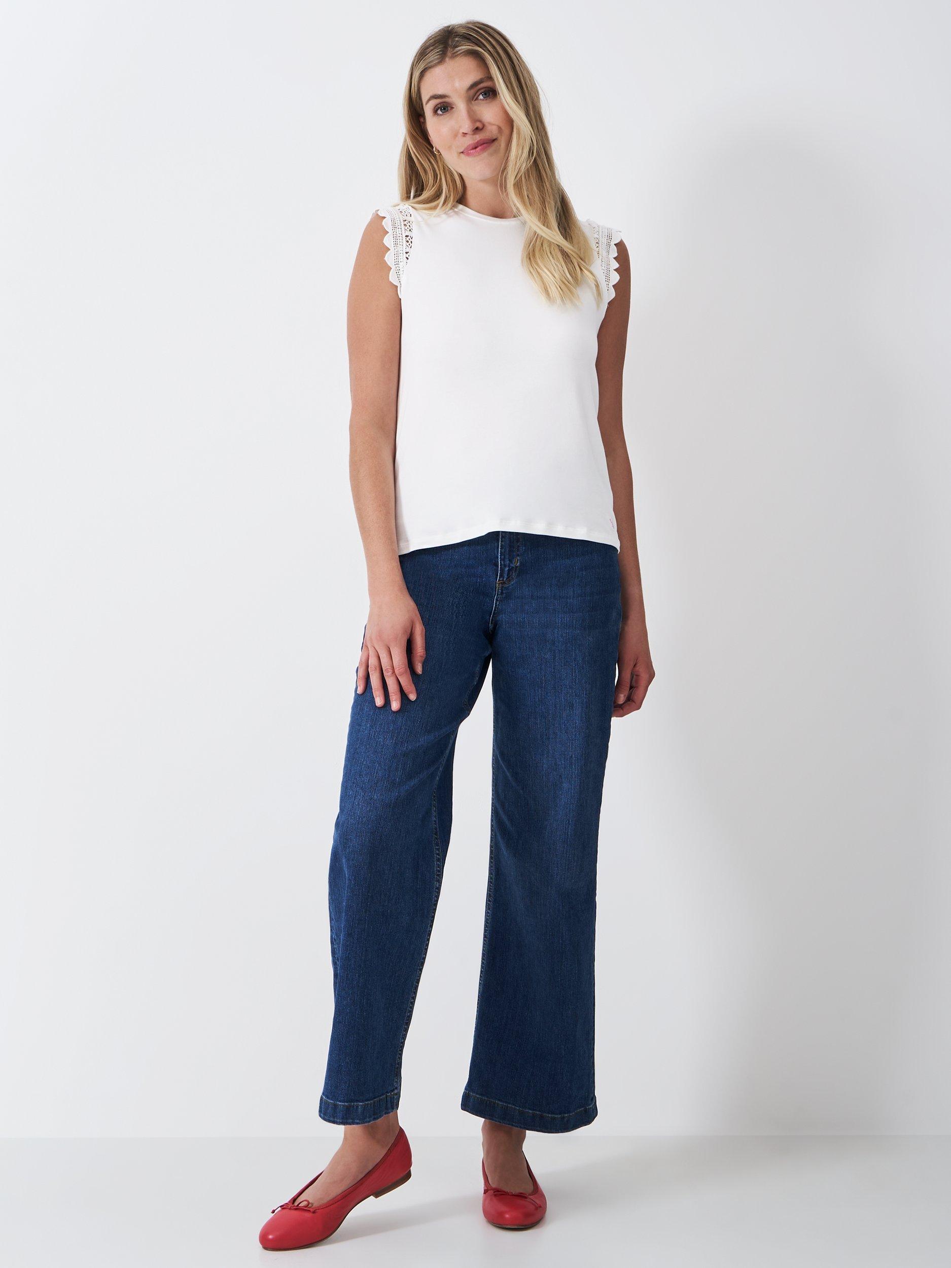 Product image 1 of 6, which shows Crew Clothing Cutwork Sleeve Top, White, 6