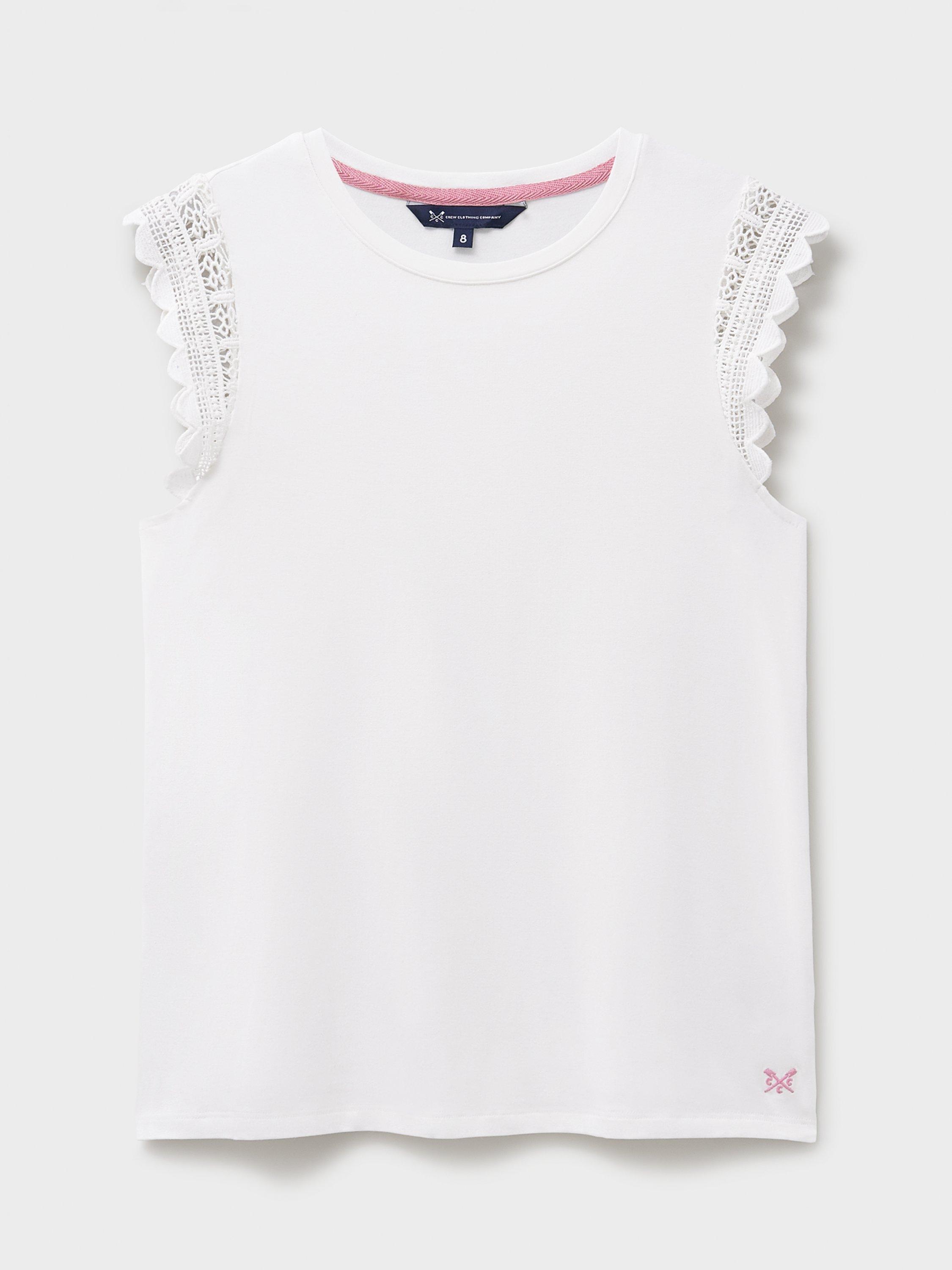 Product image 5 of 6, which shows Crew Clothing Cutwork Sleeve Top, White, 6