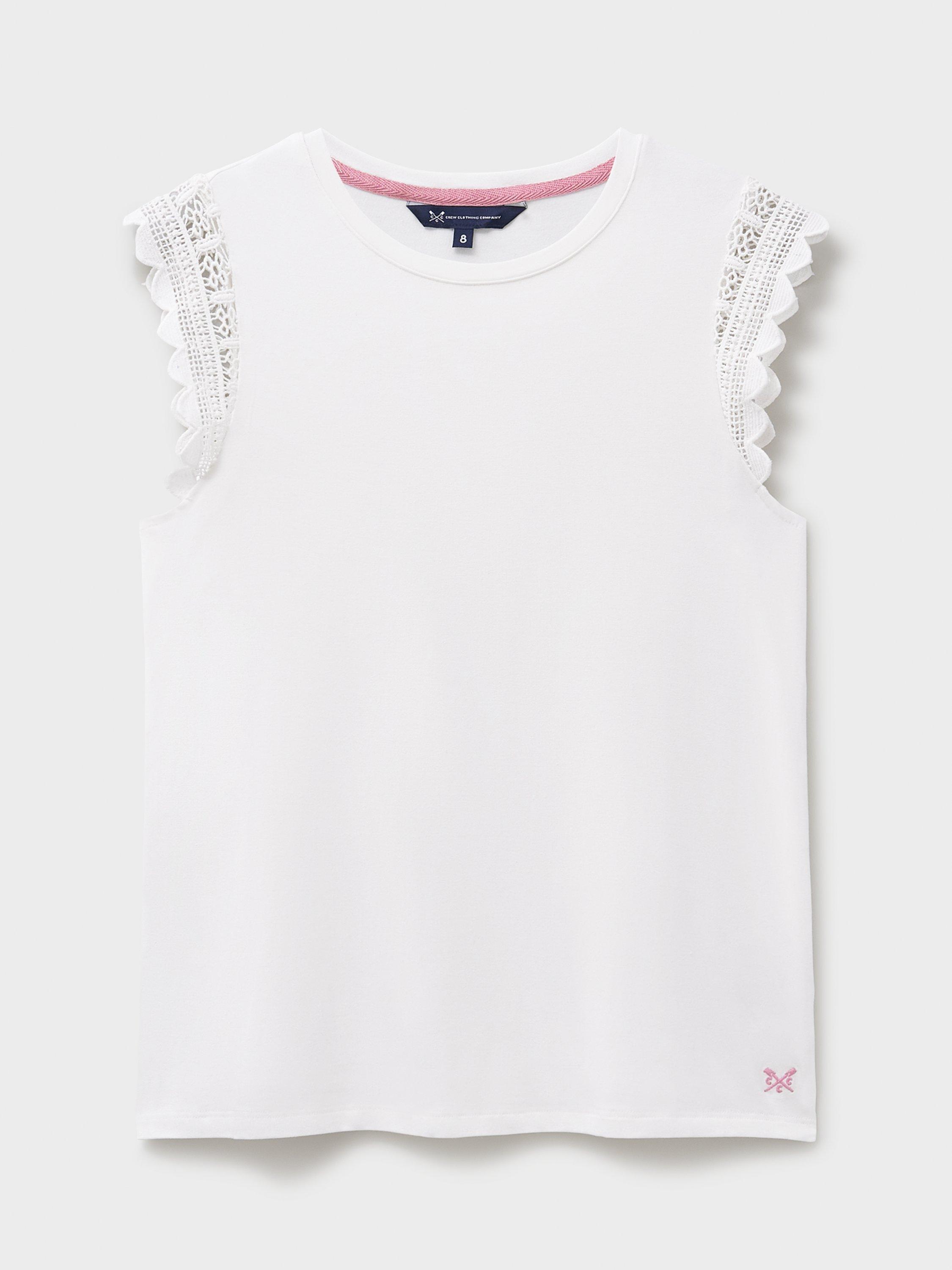 Product image 6 of 6, which shows Crew Clothing Cutwork Sleeve Top, White, 6