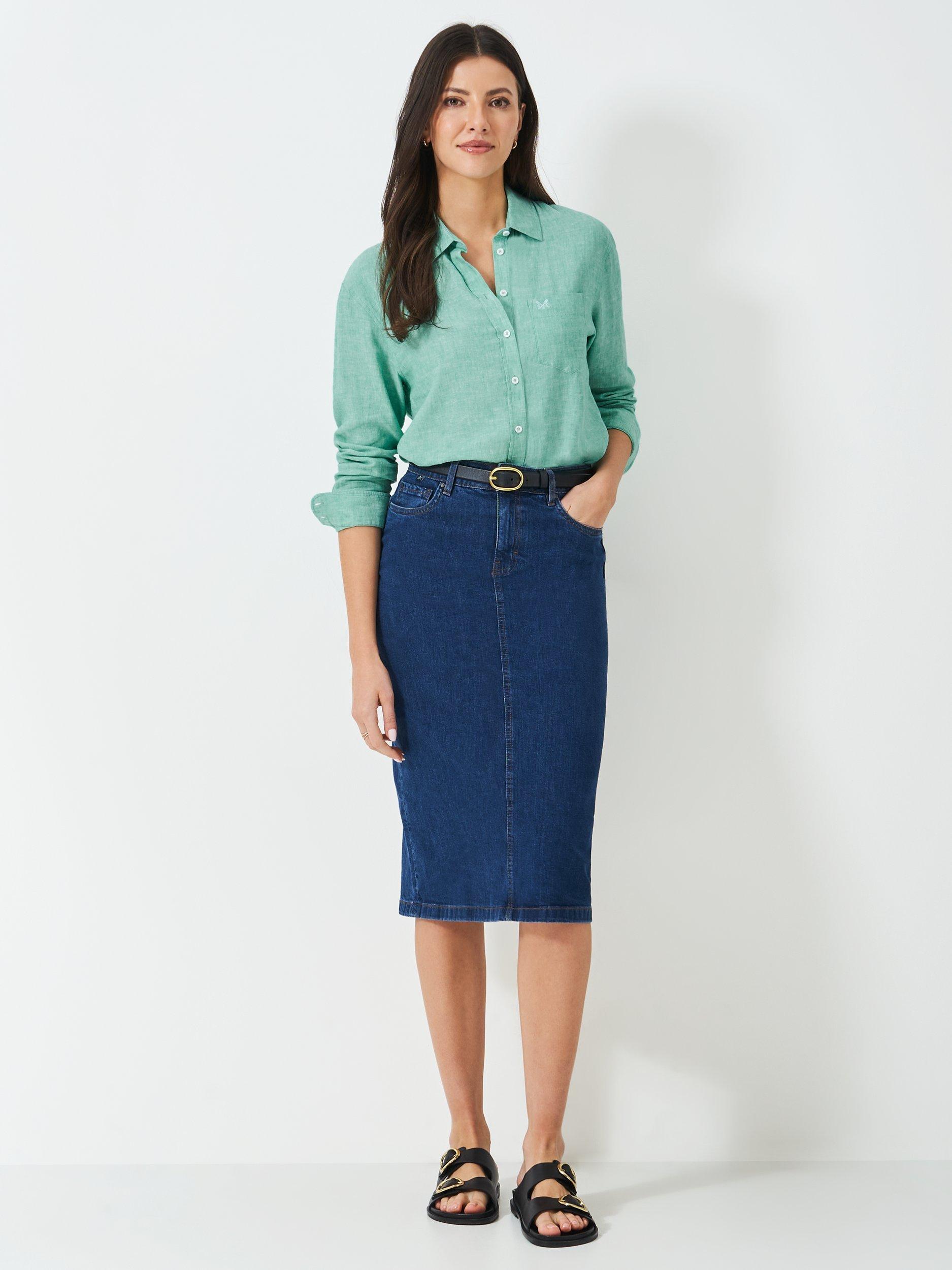 Product image 2 of 4, which shows Crew Clothing Relaxed Fit Linen Rich Shirt, Teal Blue, 6