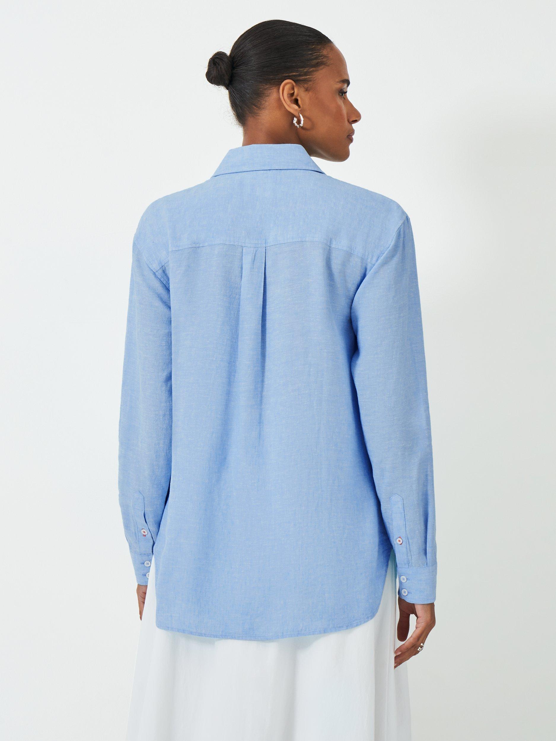 Product image 3 of 5, which shows Crew Clothing Relaxed Fit Linen Rich Shirt, Bright Blue, 6