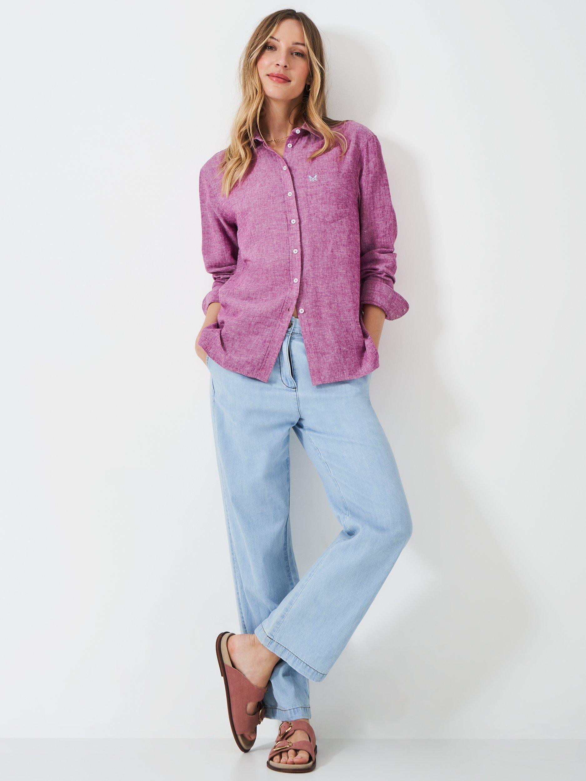 Product image 2 of 5, which shows Crew Clothing Relaxed Fit Linen Rich Shirt, Burgundy, 6