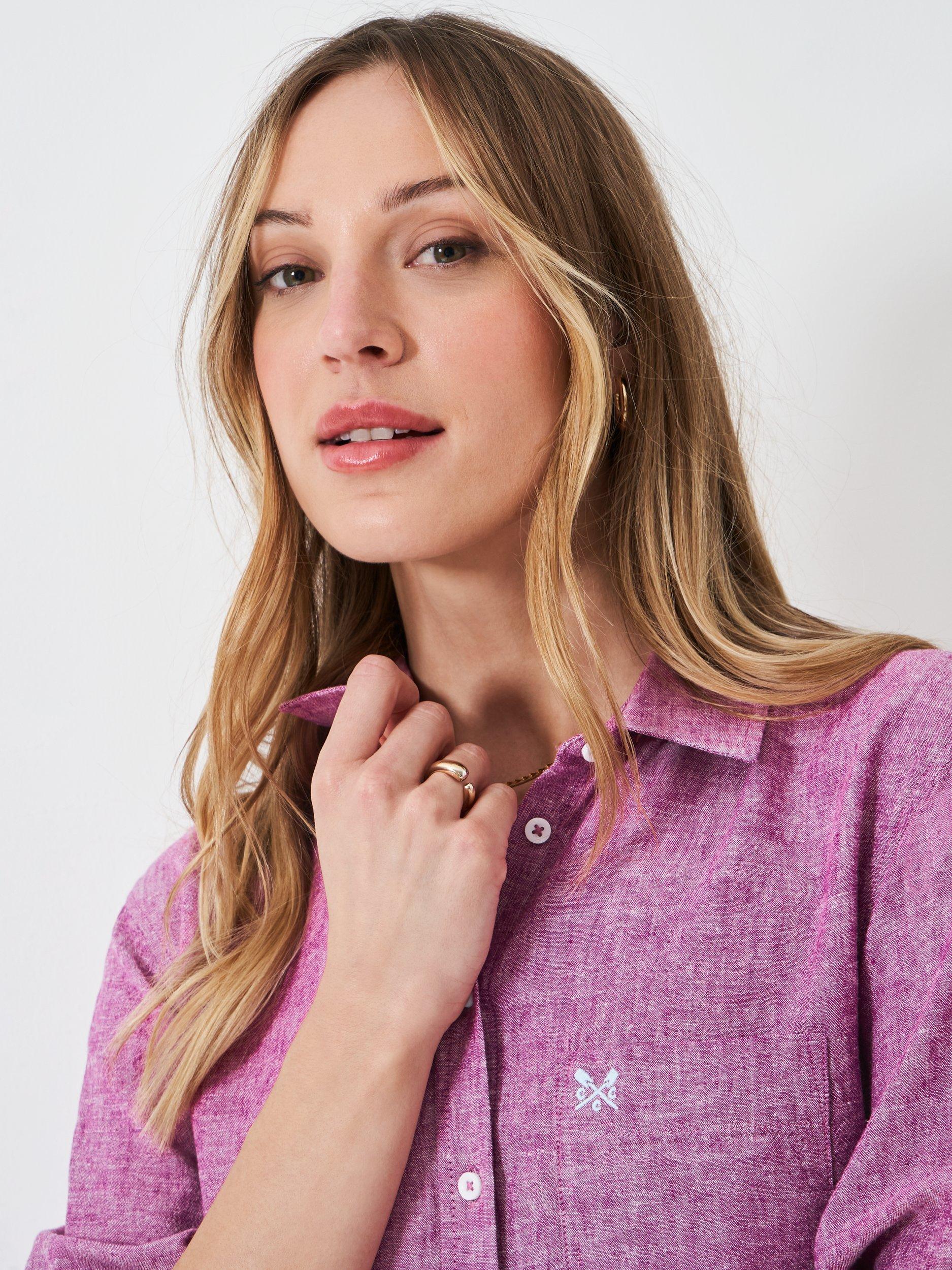 Product image 4 of 5, which shows Crew Clothing Relaxed Fit Linen Rich Shirt, Burgundy, 6