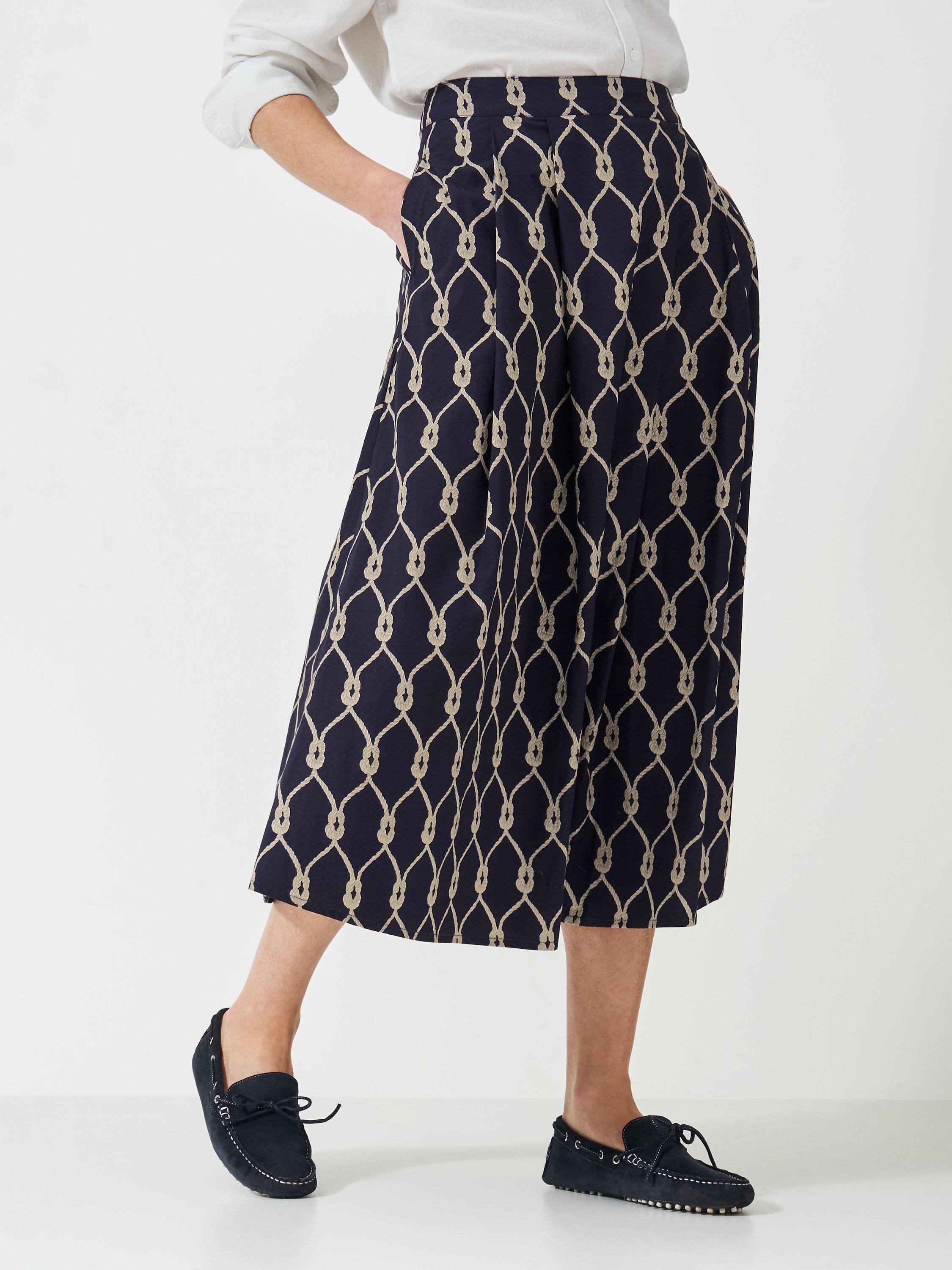 Product image 3 of 5, which shows Crew Clothing Gabby Rope Print Midi Skirt, Navy Blue/Multi, 6