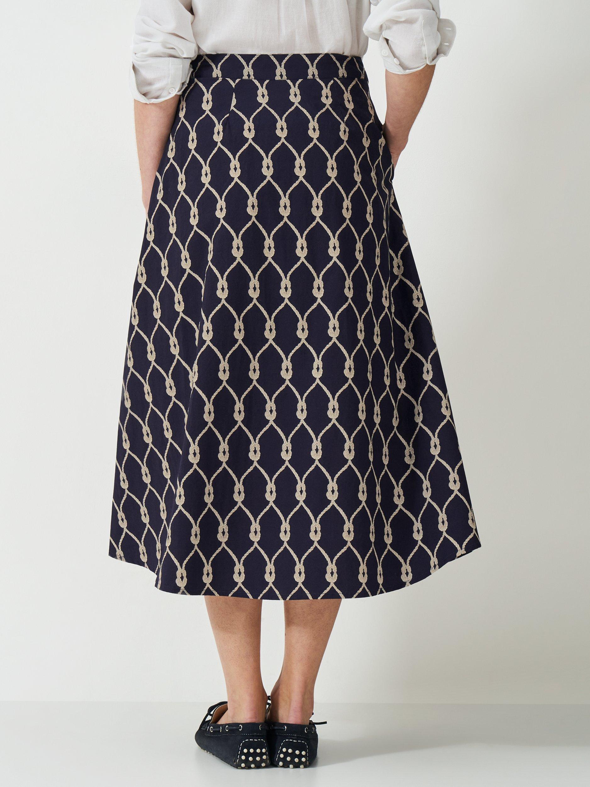 Product image 4 of 5, which shows Crew Clothing Gabby Rope Print Midi Skirt, Navy Blue/Multi, 6