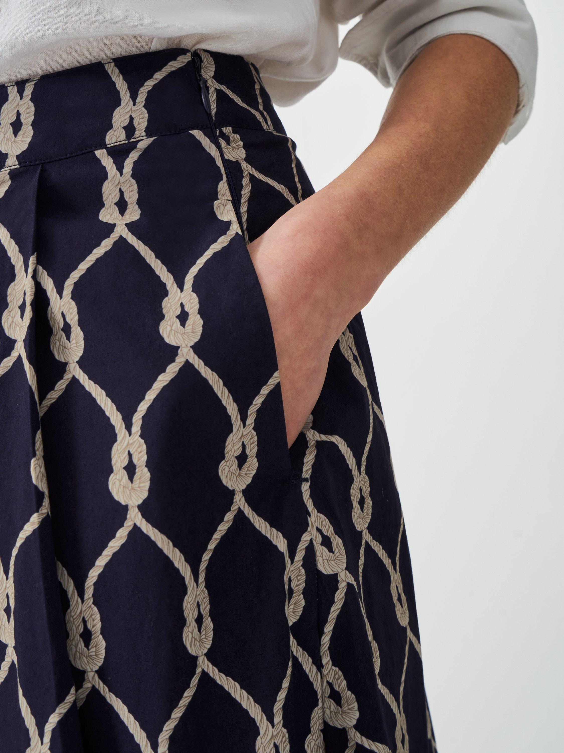Product image 5 of 5, which shows Crew Clothing Gabby Rope Print Midi Skirt, Navy Blue/Multi, 6