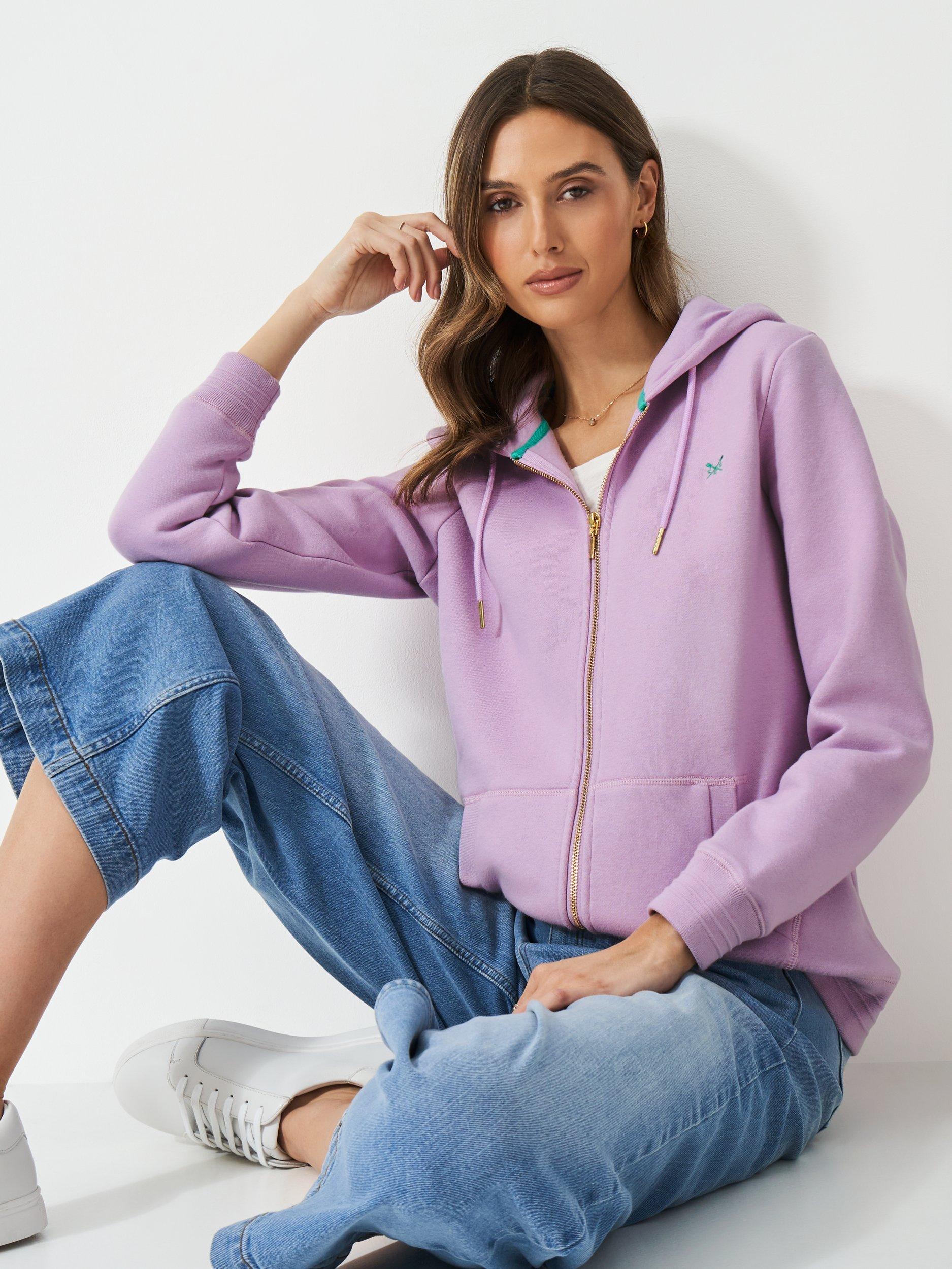 Product image 1 of 5, which shows Crew Clothing Heritage Zip Through Hoodie, Pastel Pink, 6