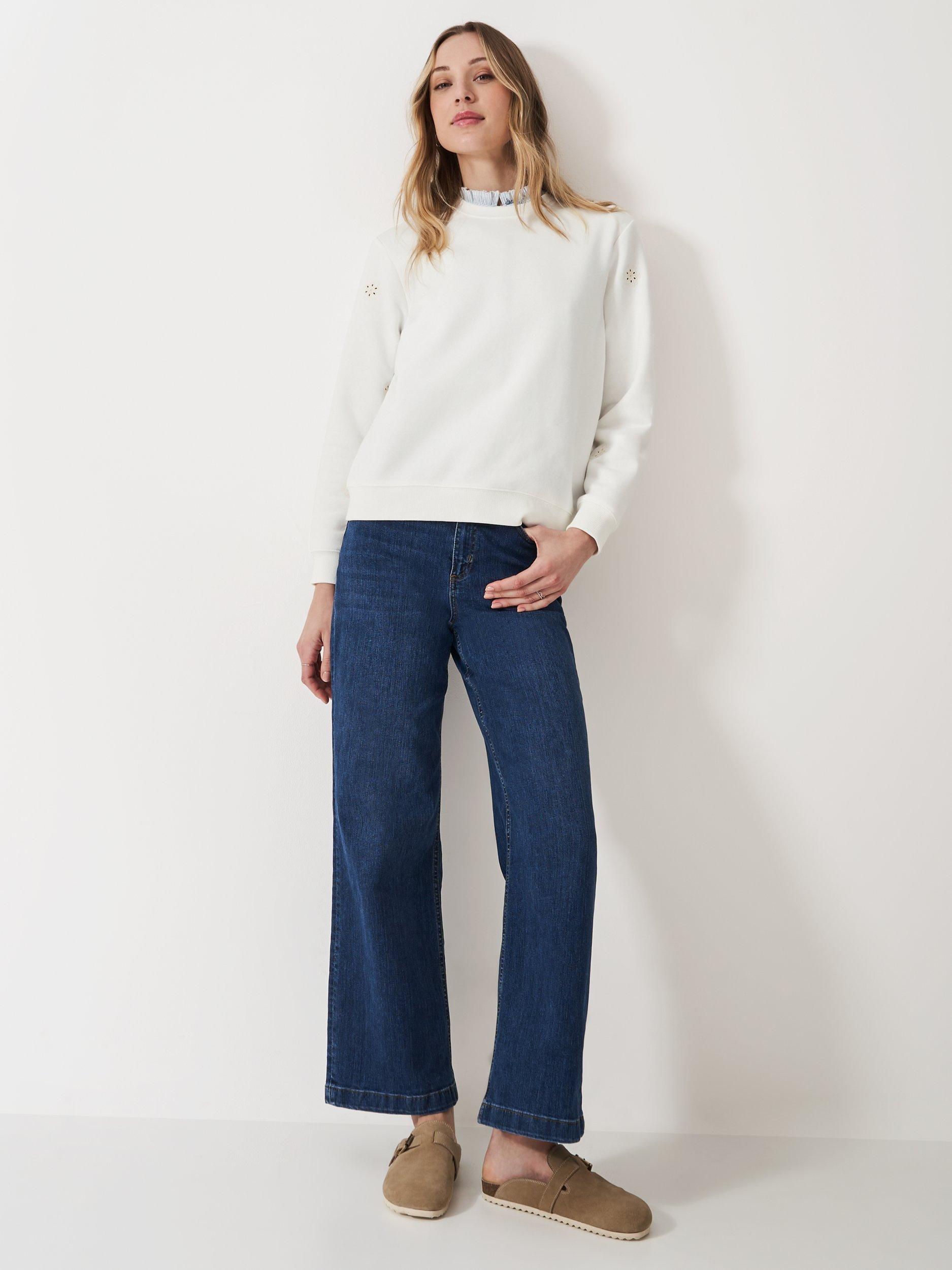 Product image 2 of 5, which shows Crew Clothing Broderie Anglaise Sleeve Sweatshirt, White, 6