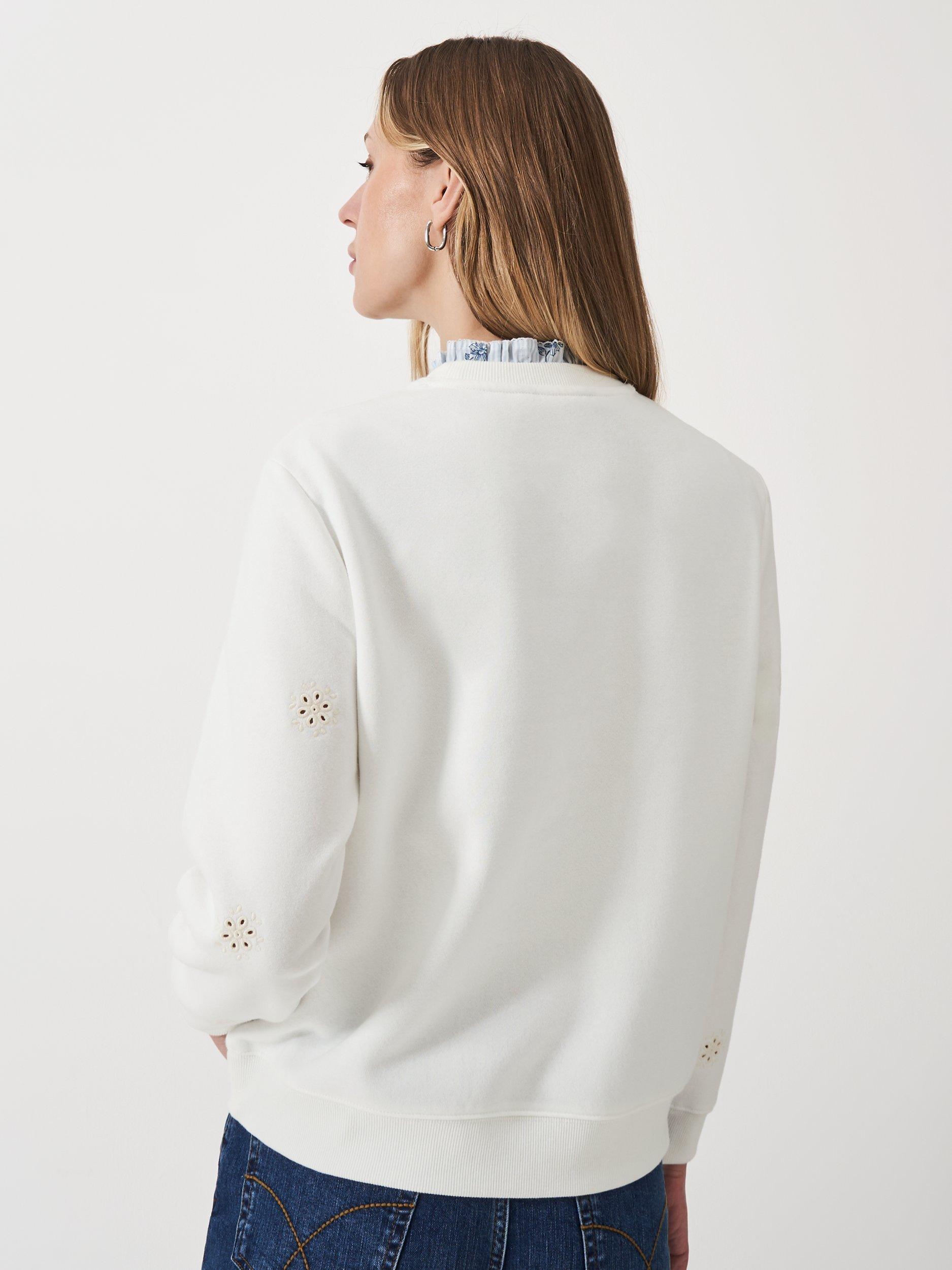 Product image 3 of 5, which shows Crew Clothing Broderie Anglaise Sleeve Sweatshirt, White, 6