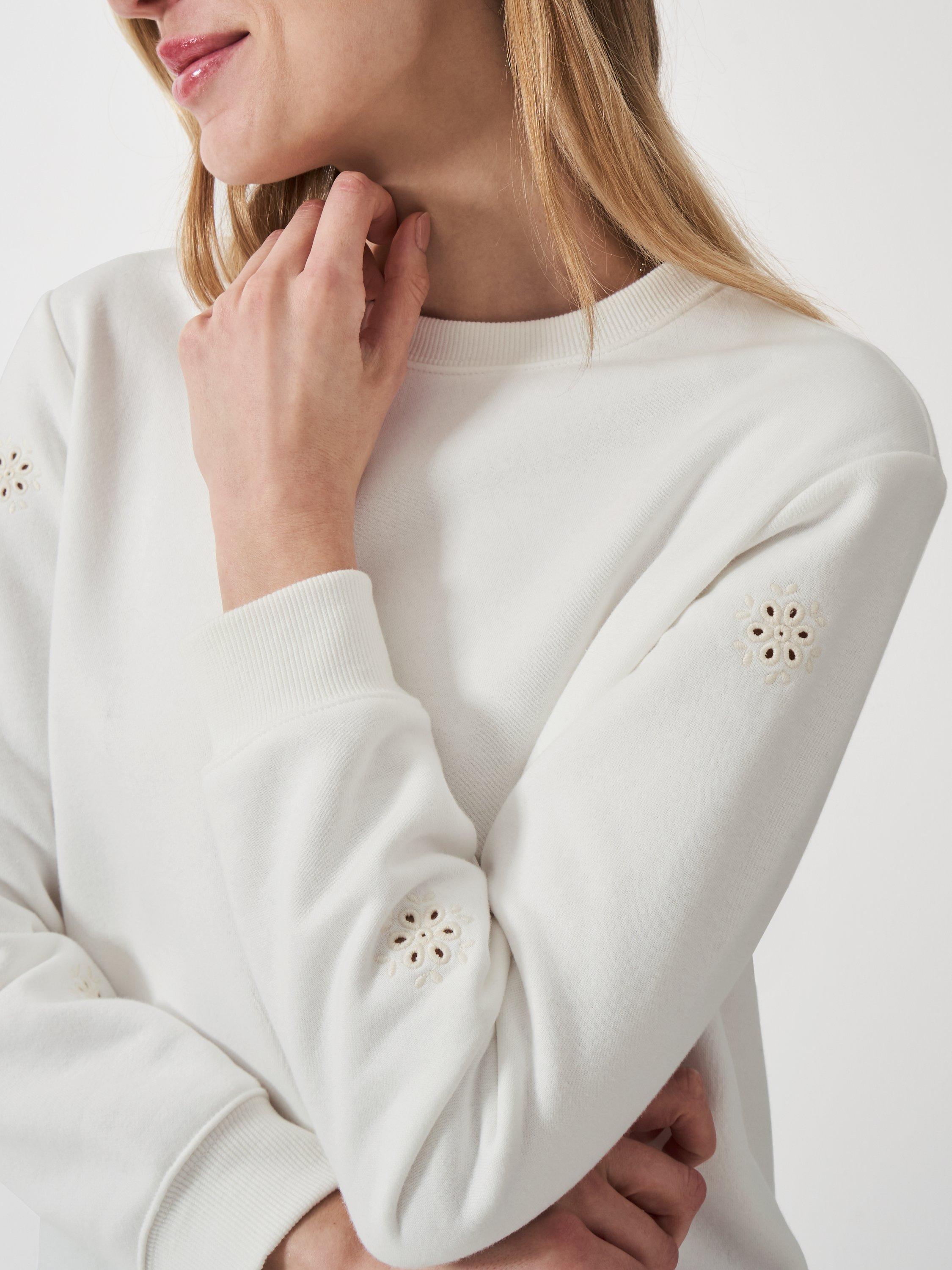 Product image 4 of 5, which shows Crew Clothing Broderie Anglaise Sleeve Sweatshirt, White, 6