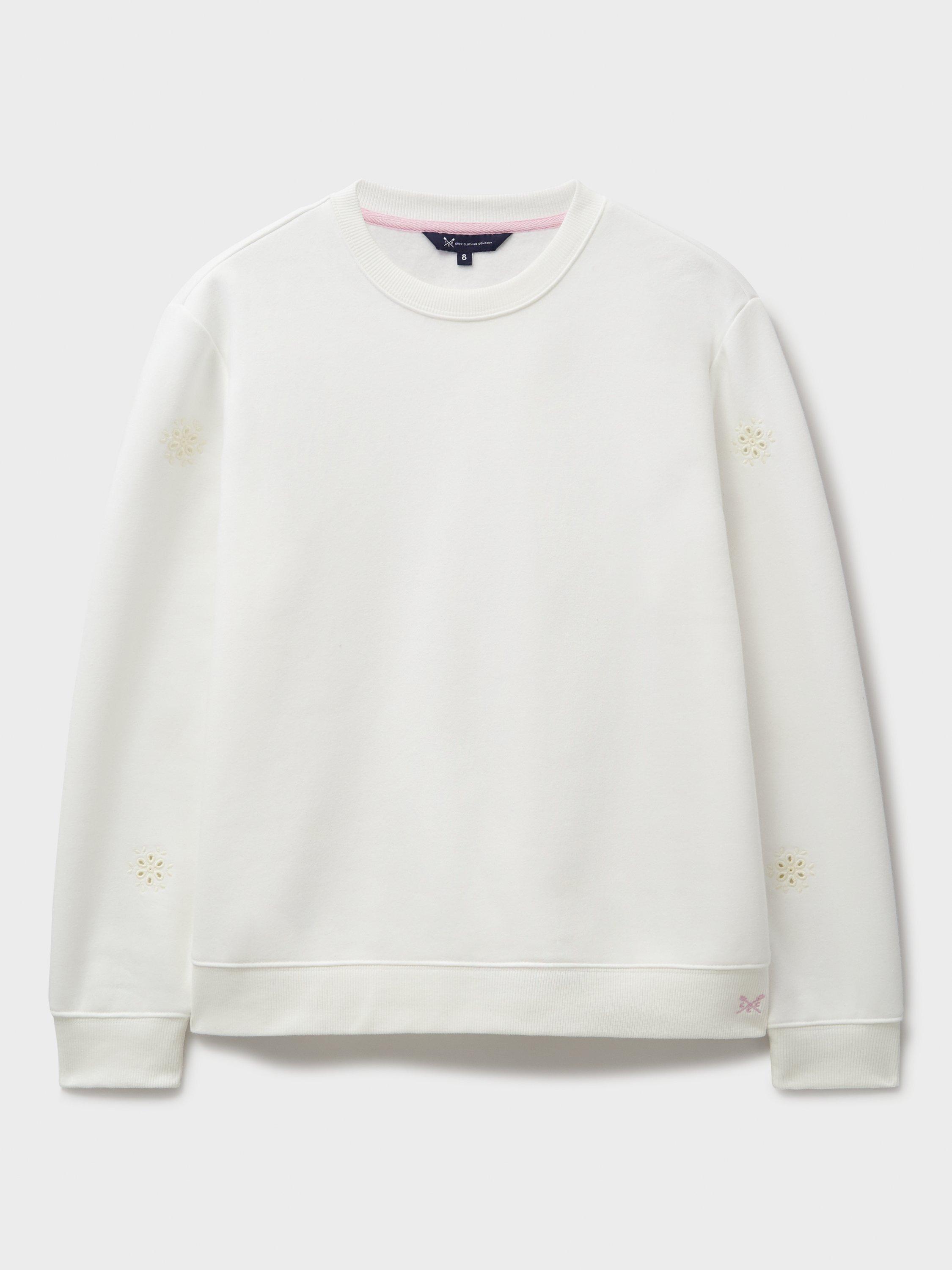 Product image 5 of 5, which shows Crew Clothing Broderie Anglaise Sleeve Sweatshirt, White, 6