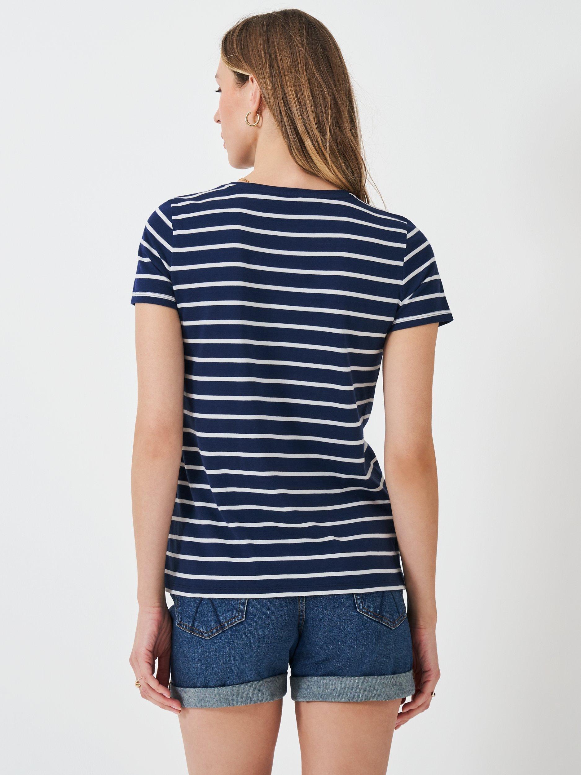 Product image 2 of 5, which shows Crew Clothing Breton Stripe Lobster T-Shirt, Navy Blue/White, 6