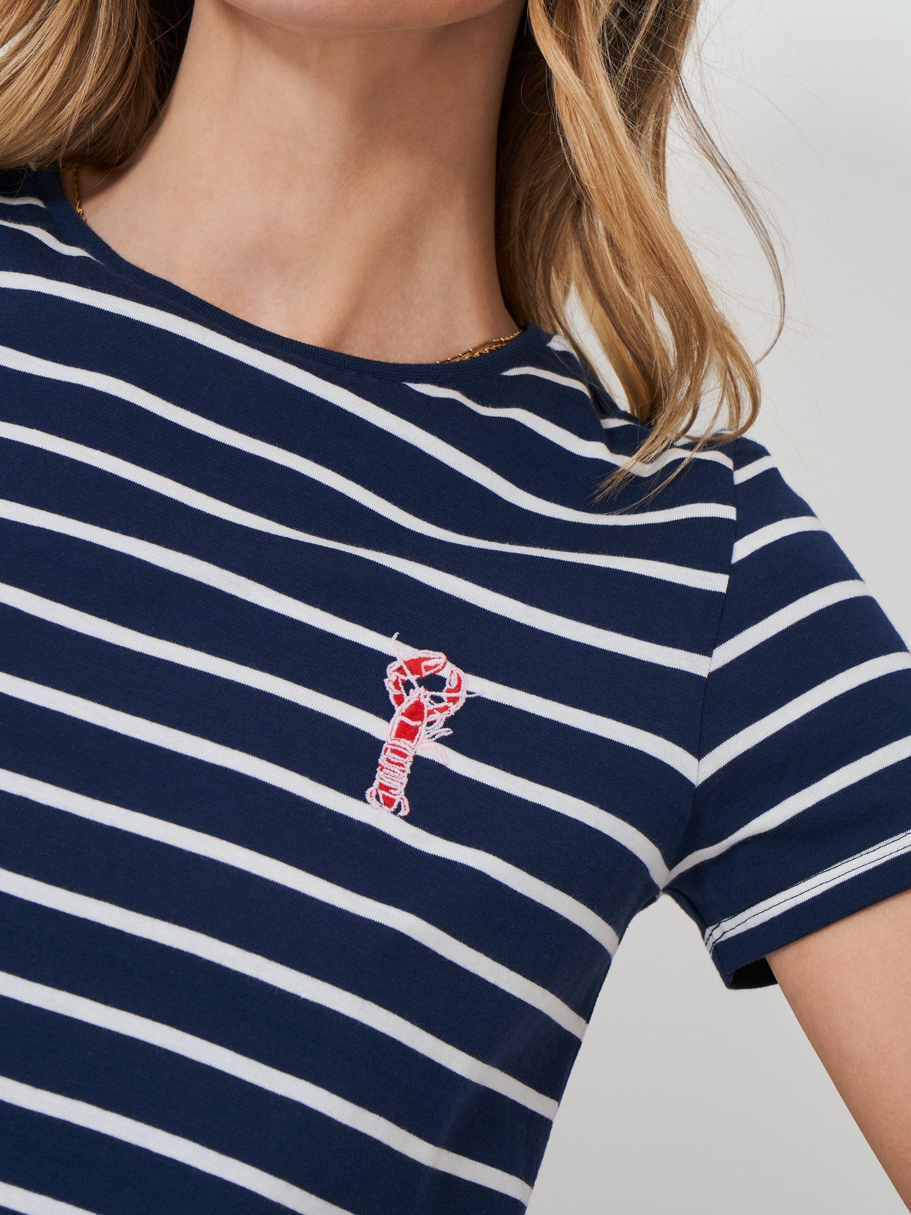 Product image 4 of 5, which shows Crew Clothing Breton Stripe Lobster T-Shirt, Navy Blue/White, 6