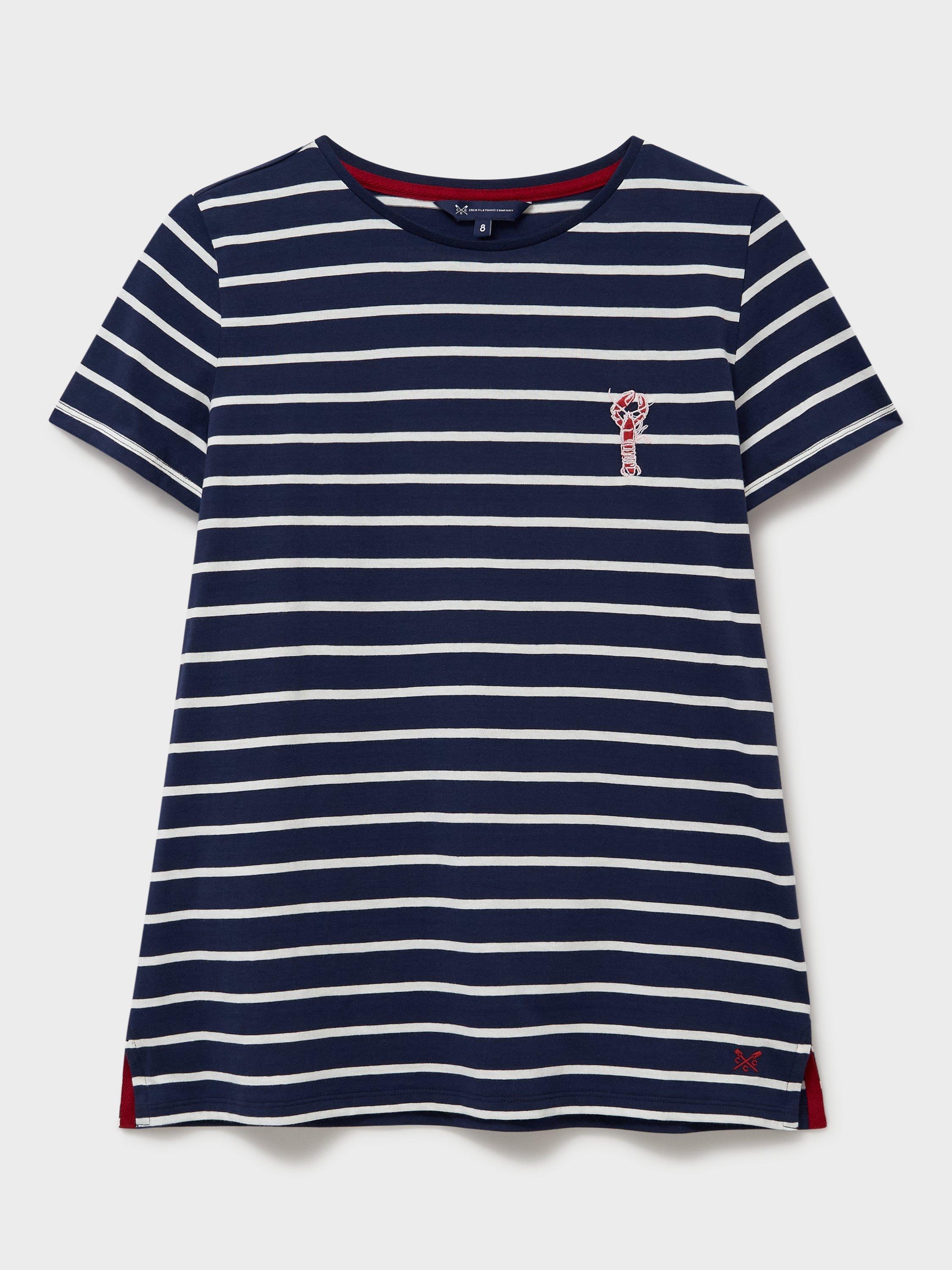 Product image 5 of 5, which shows Crew Clothing Breton Stripe Lobster T-Shirt, Navy Blue/White, 6
