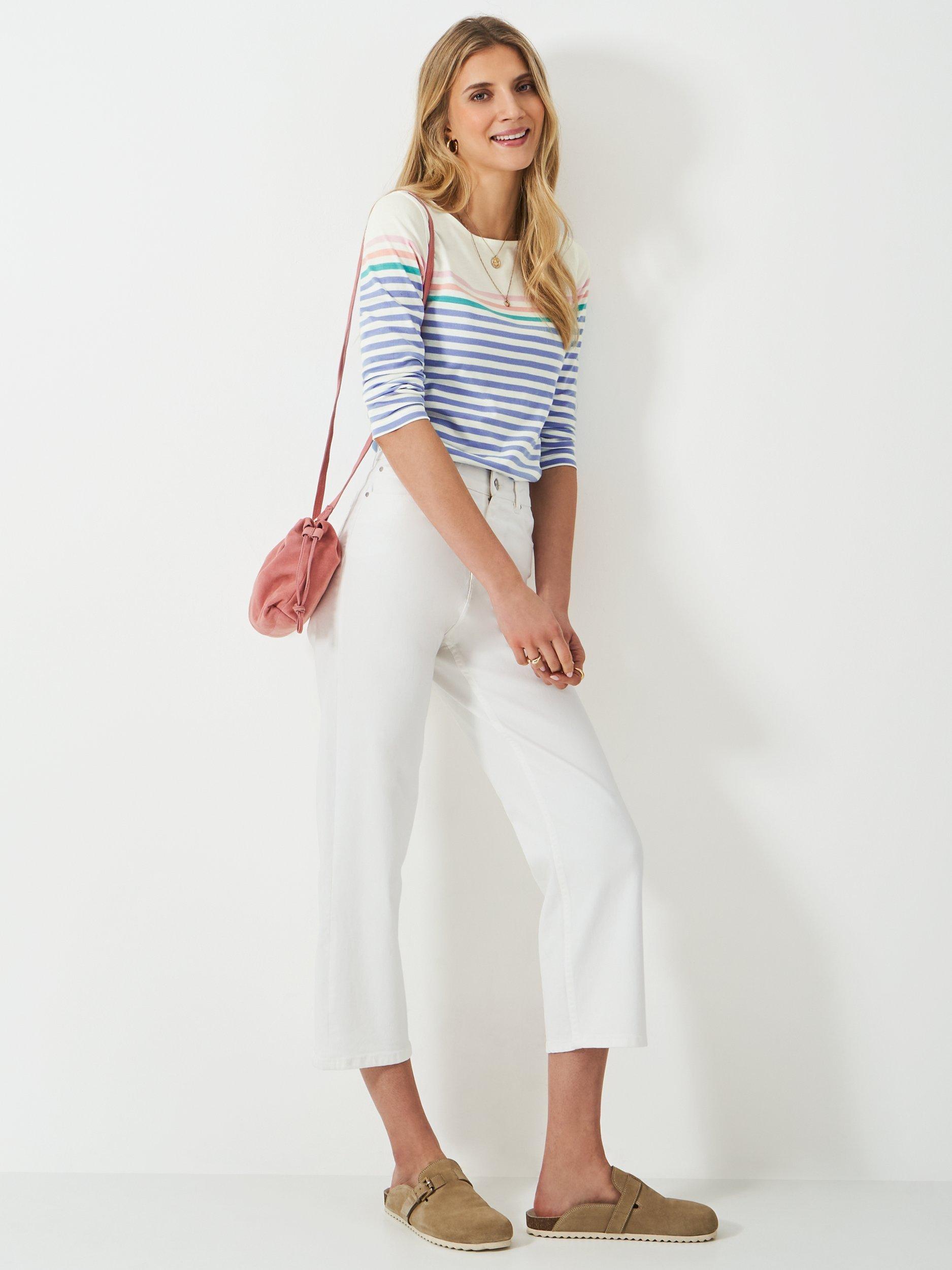 Product image 3 of 5, which shows Crew Clothing Essential Breton Stripe Top, White/Multi, 6