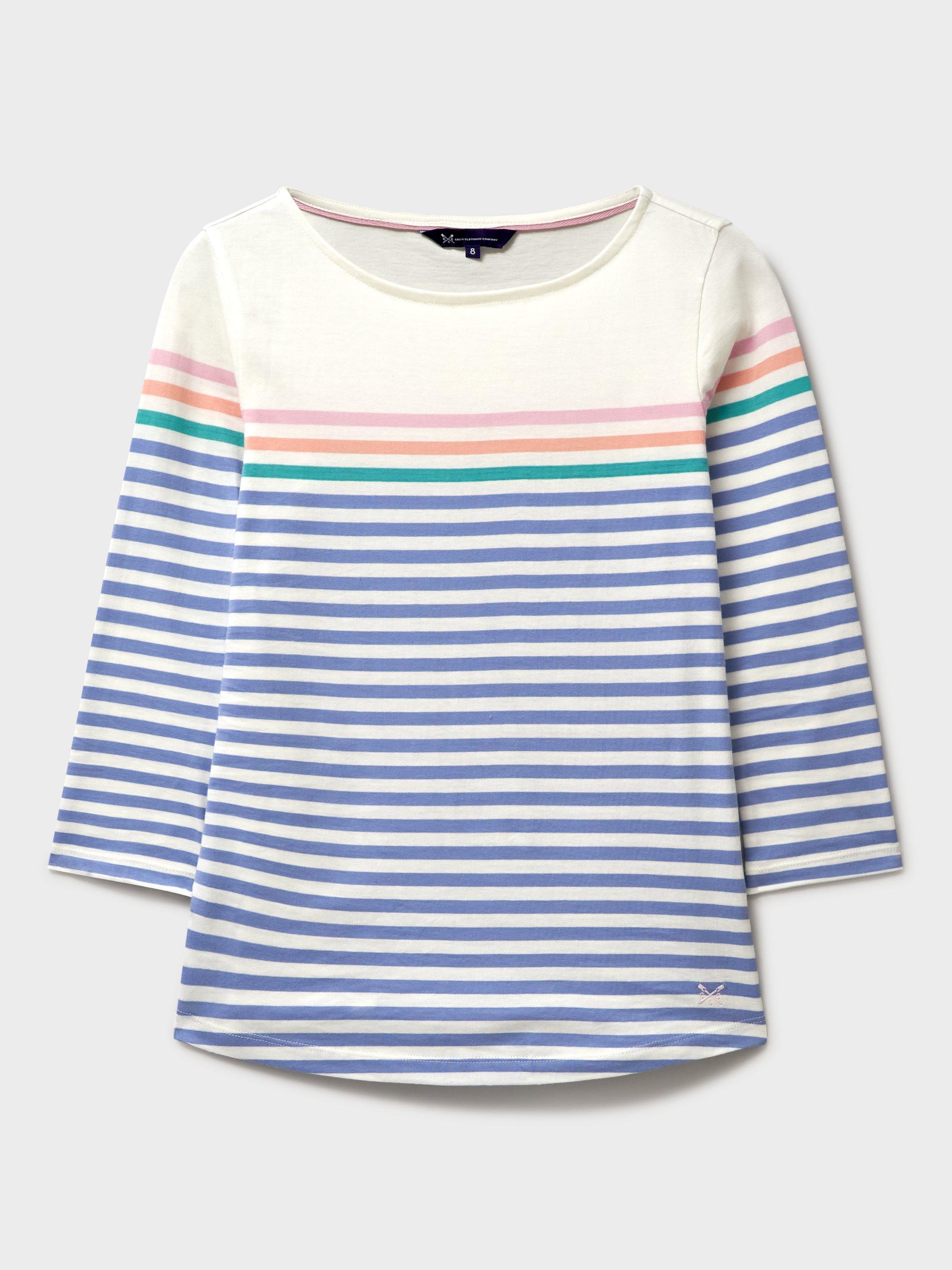 Product image 5 of 5, which shows Crew Clothing Essential Breton Stripe Top, White/Multi, 6