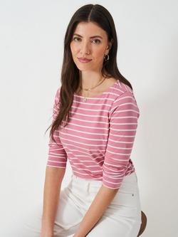 Crew Clothing Essential Breton Stripe Top, Bright Pink/White