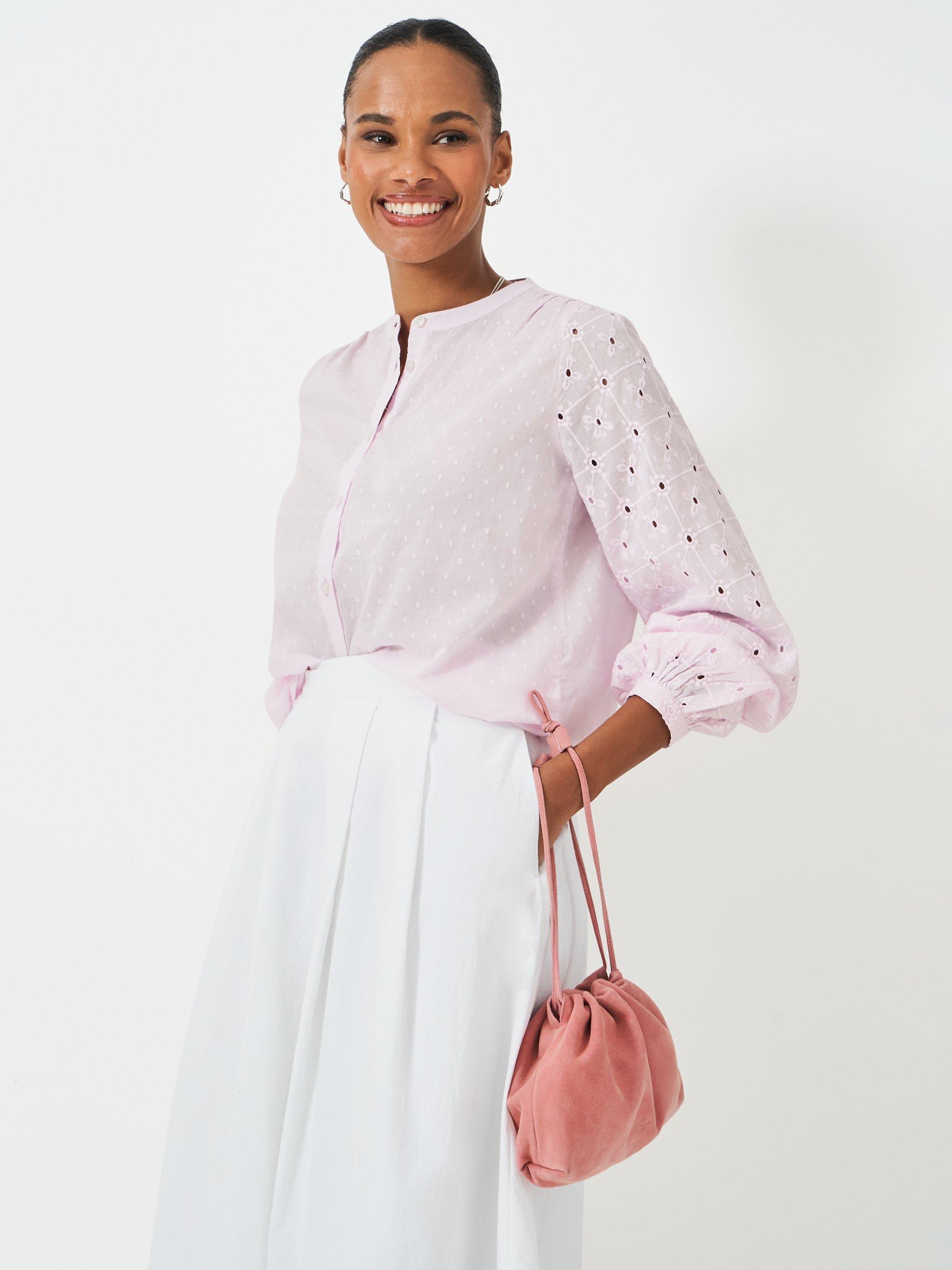 Product image 1 of 5, which shows Crew Clothing Meadow Broderie Anglaise Top, Light Pink, 6