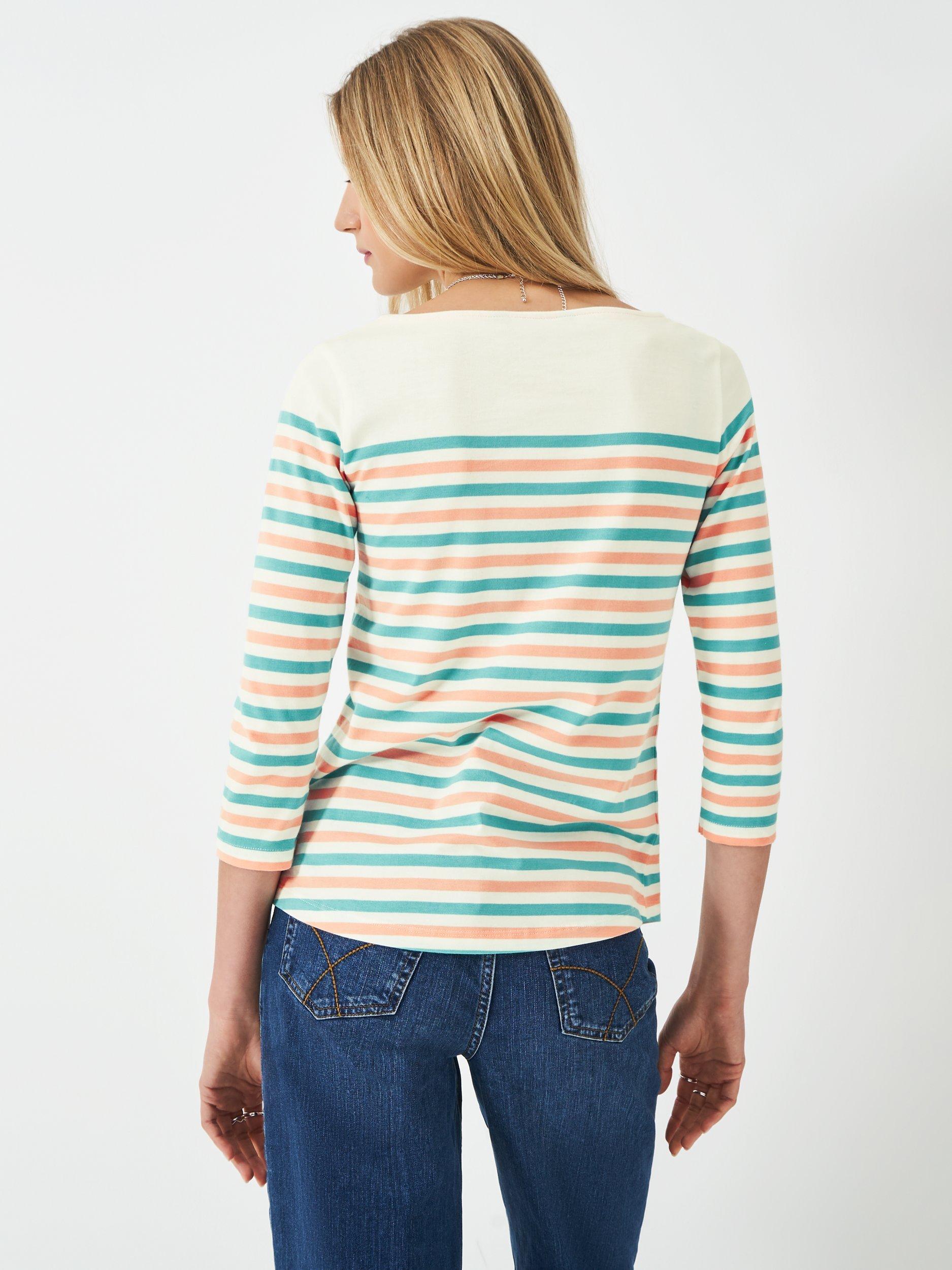 Product image 2 of 4, which shows Crew Clothing Essential Breton Stripe Top, White/Green, 6