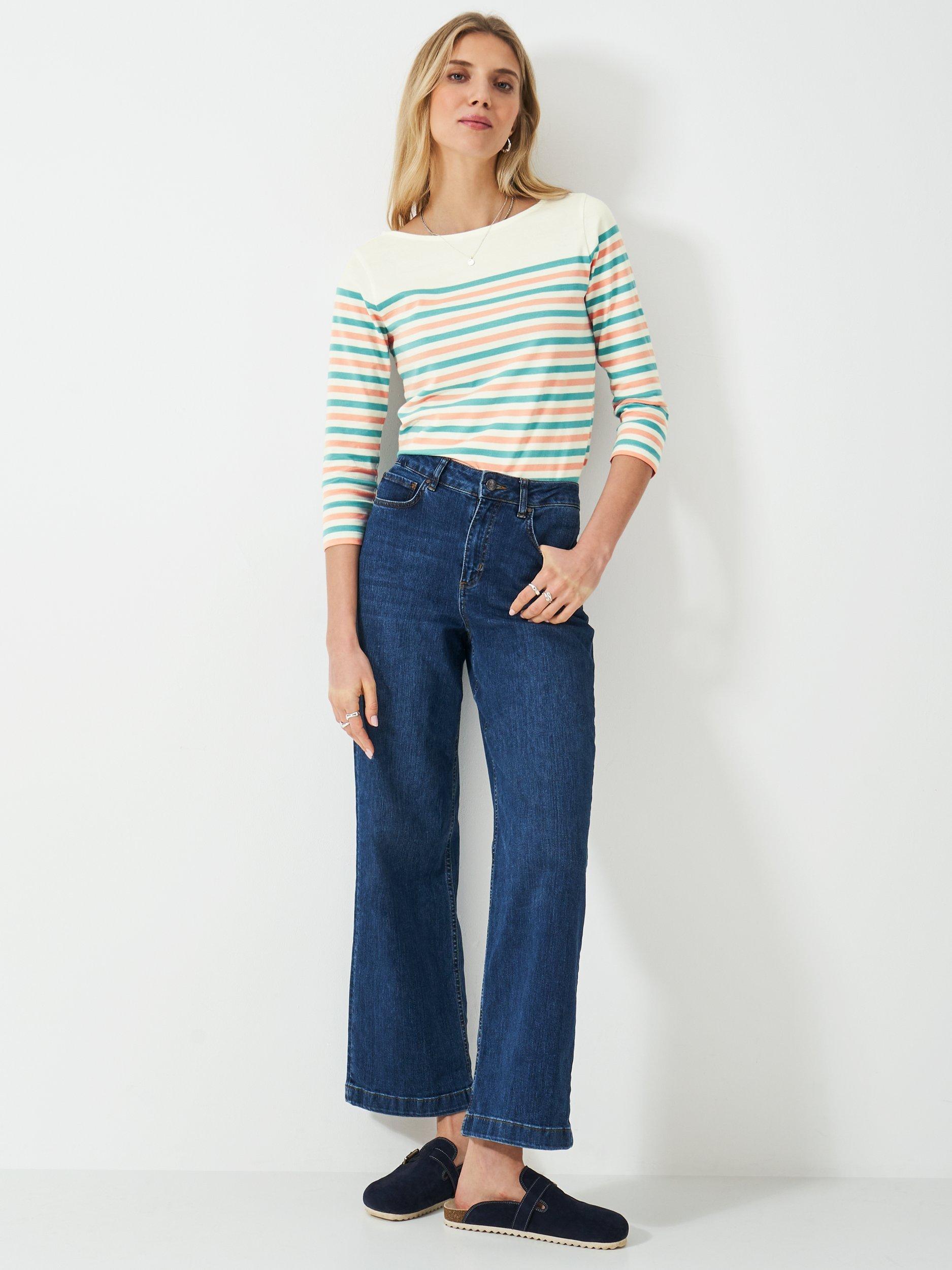 Product image 3 of 4, which shows Crew Clothing Essential Breton Stripe Top, White/Green, 6