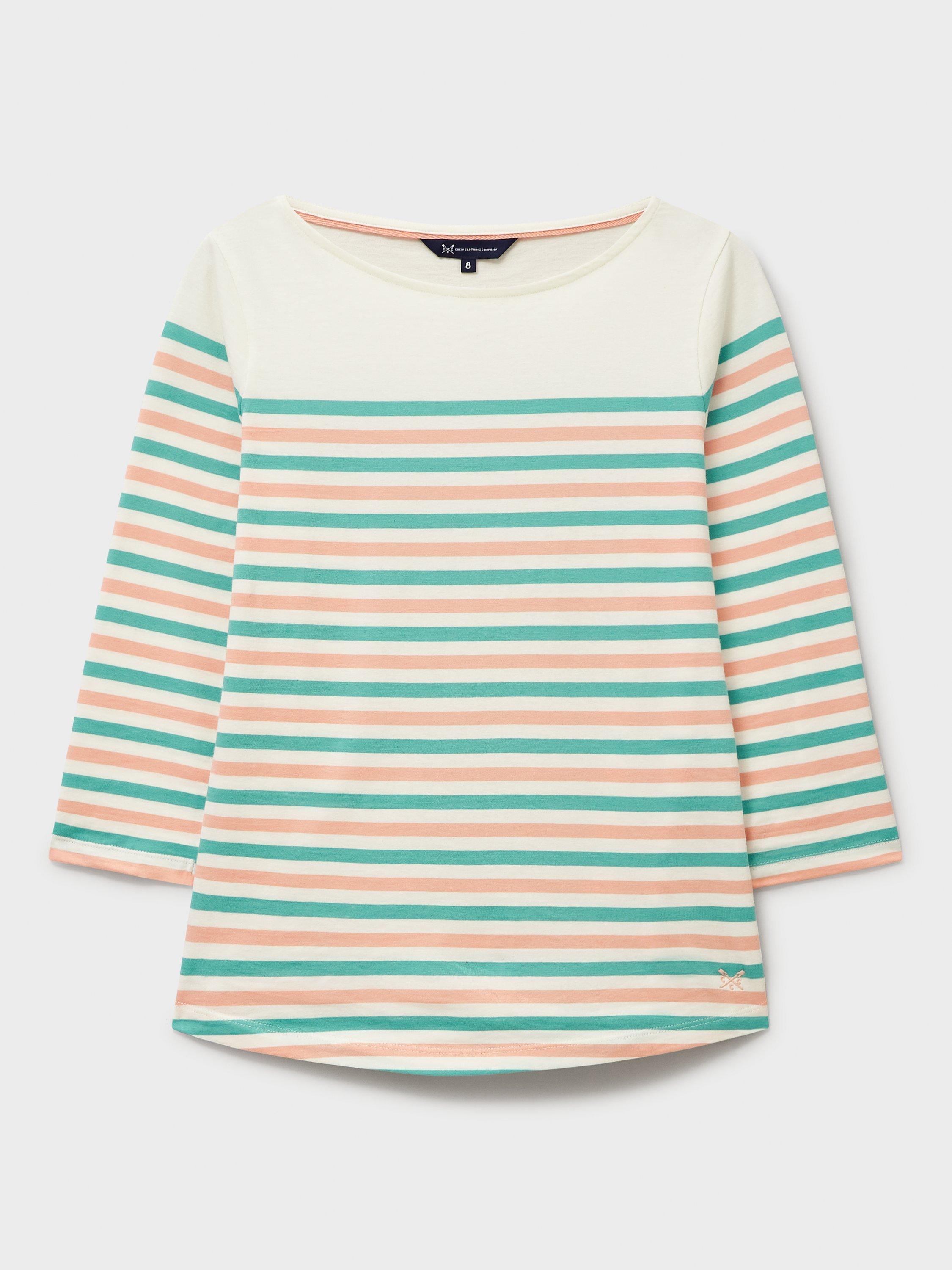 Product image 4 of 4, which shows Crew Clothing Essential Breton Stripe Top, White/Green, 6