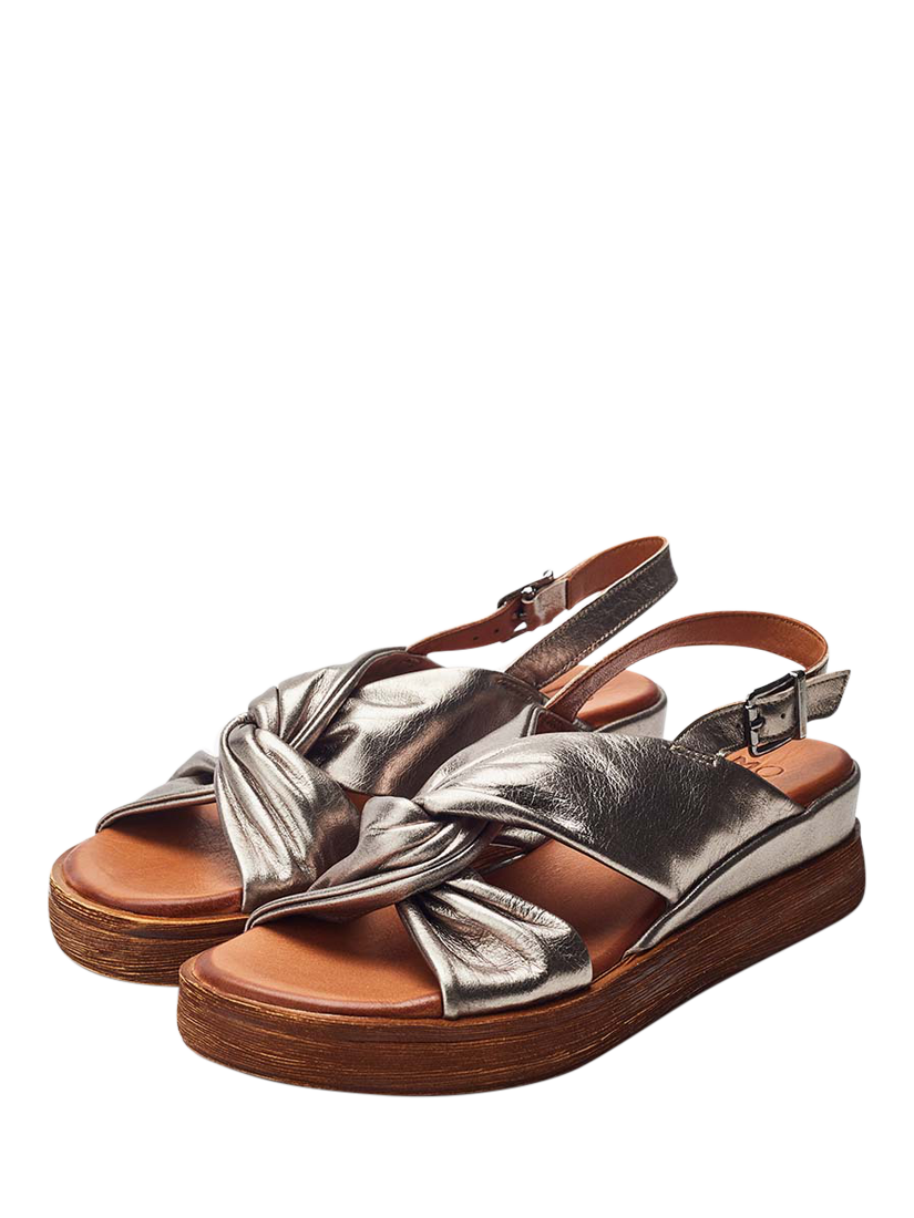 Product image 2 of 4, which shows Moda in Pelle Kalmia Leather Twist Detail Platform Sandals, Pewter, 3