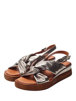 Moda in Pelle Kalmia Leather Twist Detail Platform Sandals - view 2, Pewter