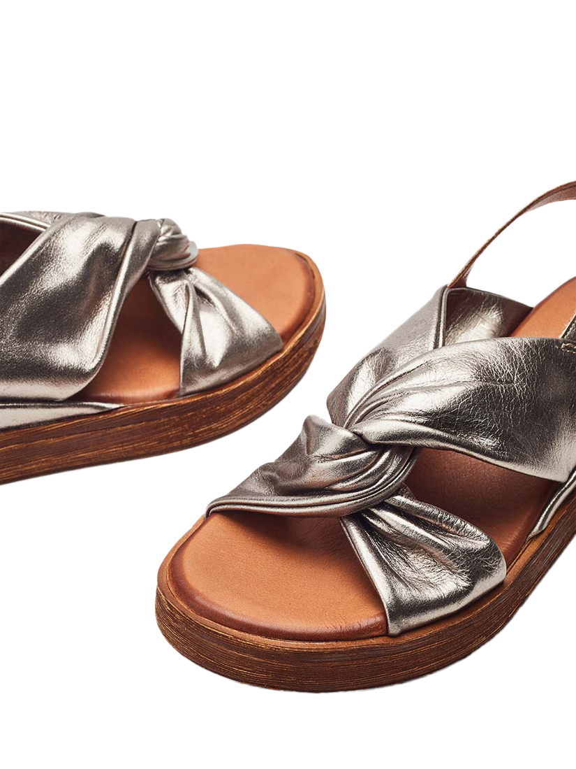 Product image 4 of 4, which shows Moda in Pelle Kalmia Leather Twist Detail Platform Sandals, Pewter, 3