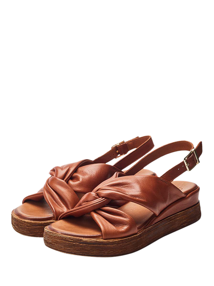 Moda in Pelle Kalmia Leather Twist Detail Platform Sandals - view 2, Tan