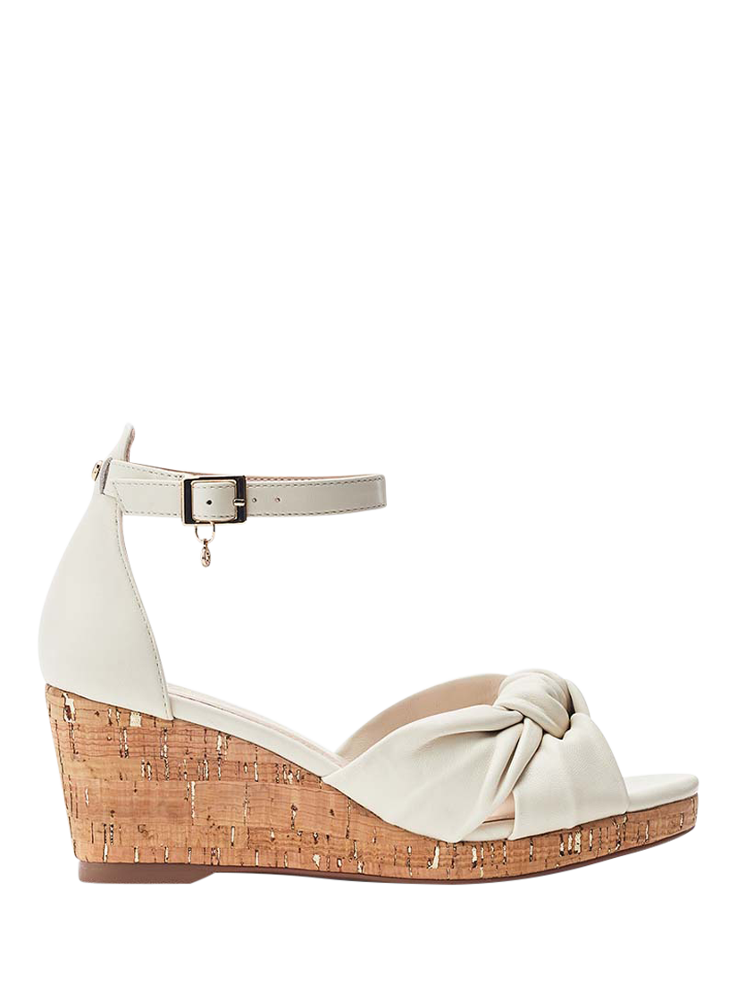 Product image 1 of 4, which shows Moda in Pelle Muscari Leather Knot Wedge Heeled Sandals, Off White, 3