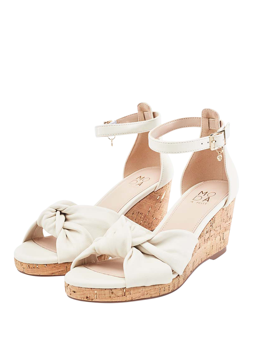Product image 2 of 4, which shows Moda in Pelle Muscari Leather Knot Wedge Heeled Sandals, Off White, 3