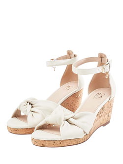Moda in Pelle Muscari Leather Knot Wedge Heeled Sandals, Off White - view 2, Off White