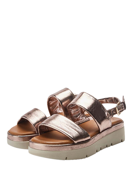 Moda in Pelle Netty Metallic Leather Flatform Sandals, Pewter - view 2, Pewter