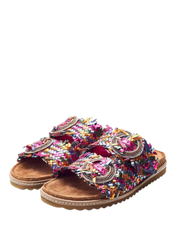 Moda in Pelle Olisia Metallic Woven Leather Embellished Buckle Sandals, Multi - view 2, Multi