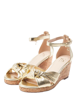 Moda in Pelle Muscari Leather Twist Knot Wedge Heel Sandals, Gold - view 2, Gold