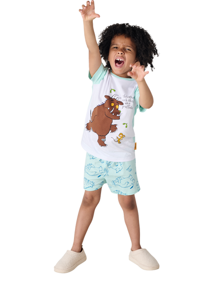 Brand Threads Kids' Gruffalo Cotton Pyjama Set, Blue/Multi - view 2, Blue/Multi